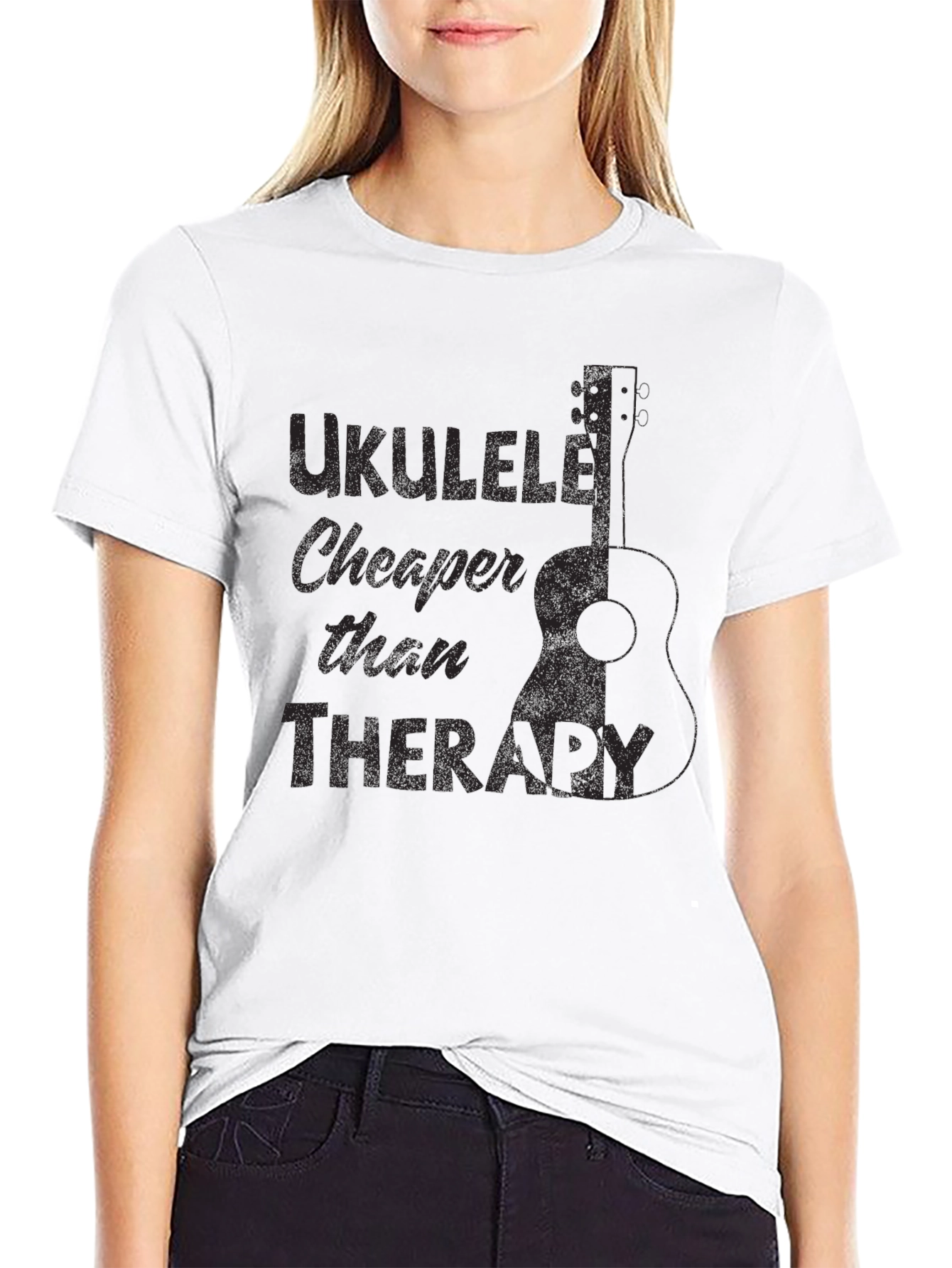 Black Ukulele Cheaper Than Therapy Black T-Shirt view 9