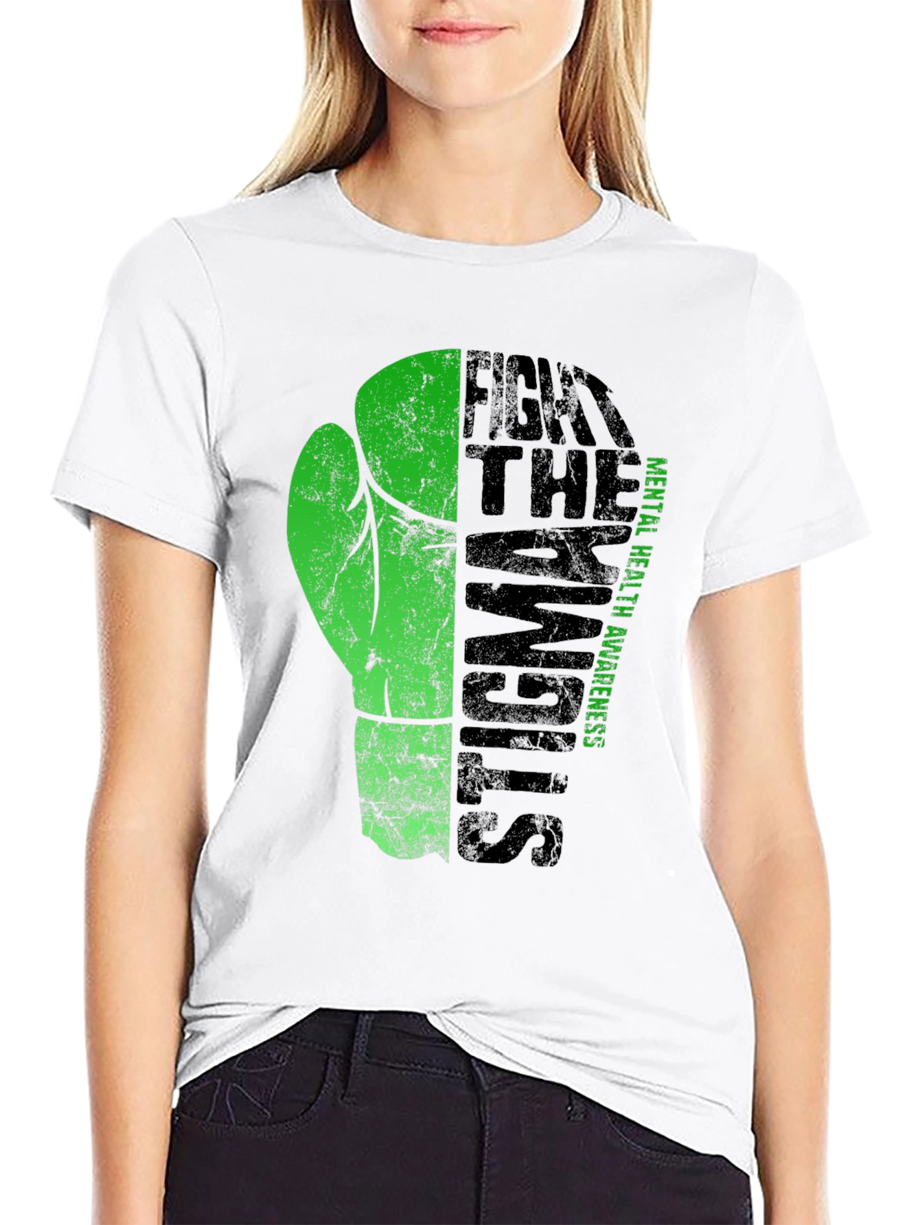 Black Fight the Stigma Mental Health Awareness T-Shirt view 9