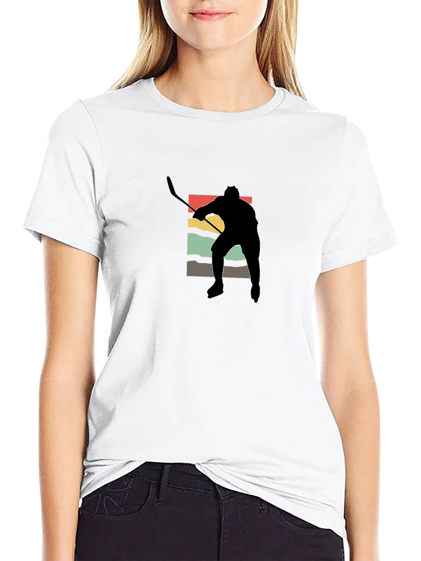 Black Retro Hockey Player Graphic Tee view 9