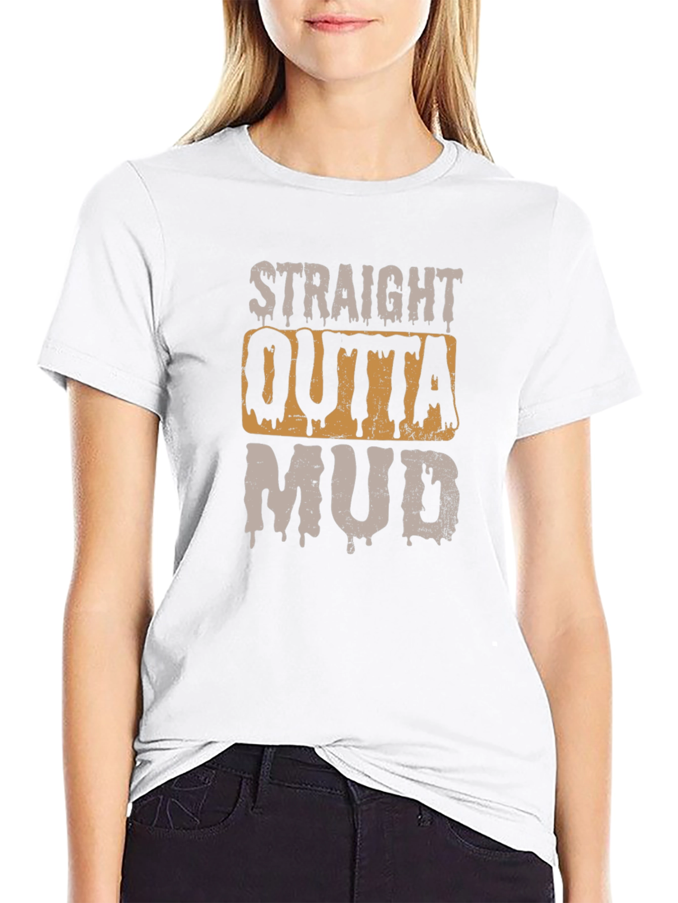 Black Straight Outta Mud T-Shirt - Novelty Graphic Tee view 9