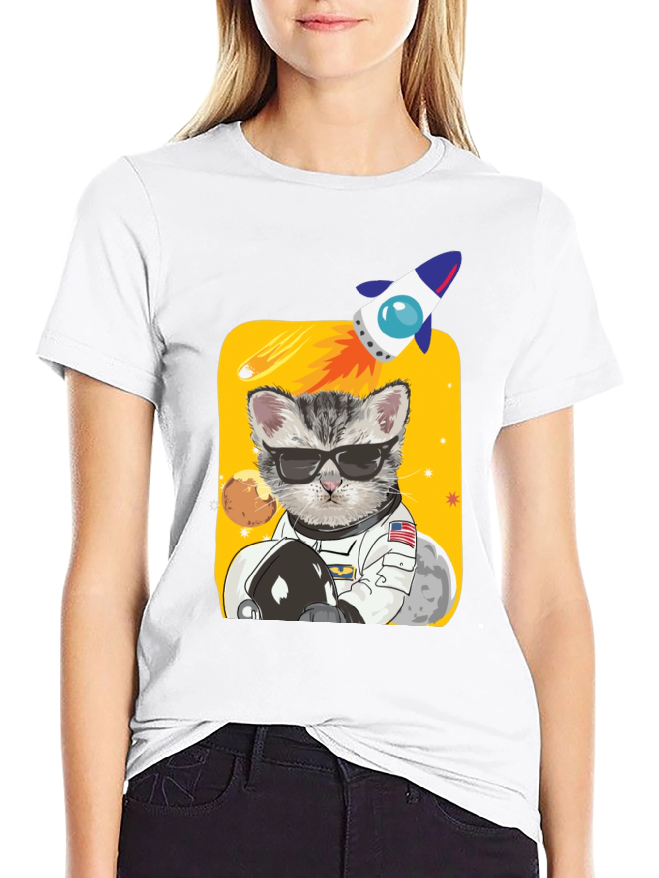 Black Astronaut Cat Graphic Tee - Space Kitty T-Shirt view 9