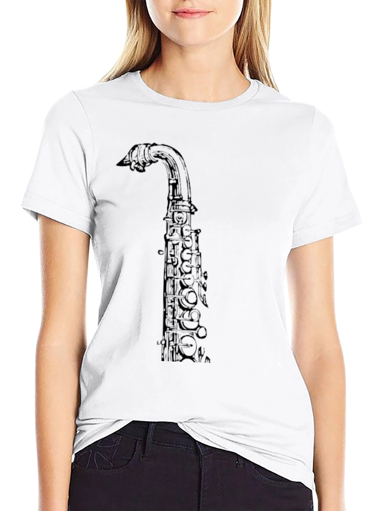 Black Saxophone Graphic Print Black T-Shirt view 9