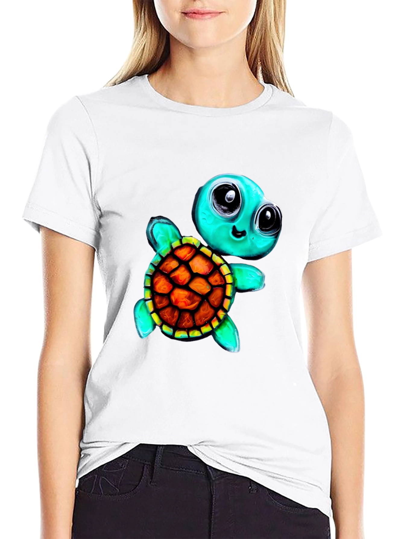 Black Cartoon Turtle Graphic Tee - Men's Black T-Shirt view 9