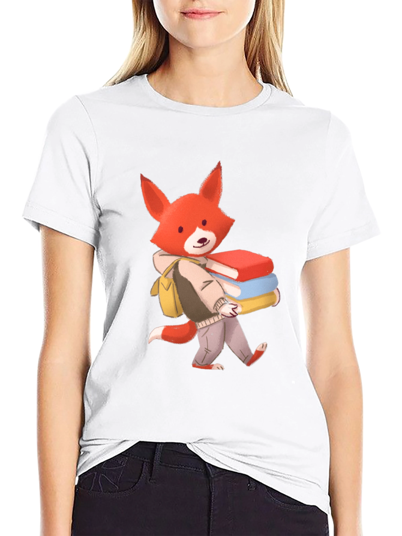 Black Fox with Books Graphic T-Shirt view 9