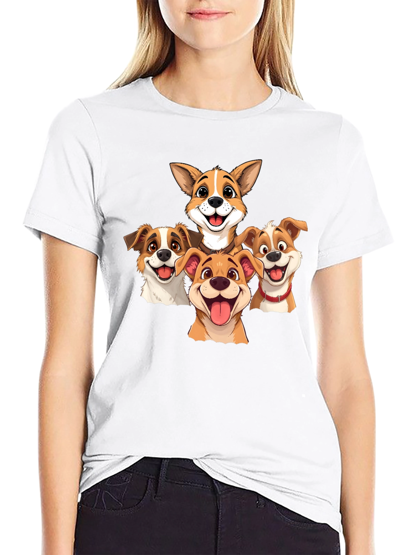 Black Cartoon Dog Pack T-Shirt - Black view 9