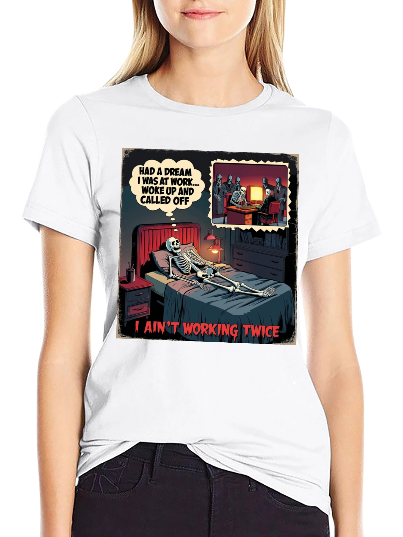 Black Funny Skeleton Dream T-Shirt view 9