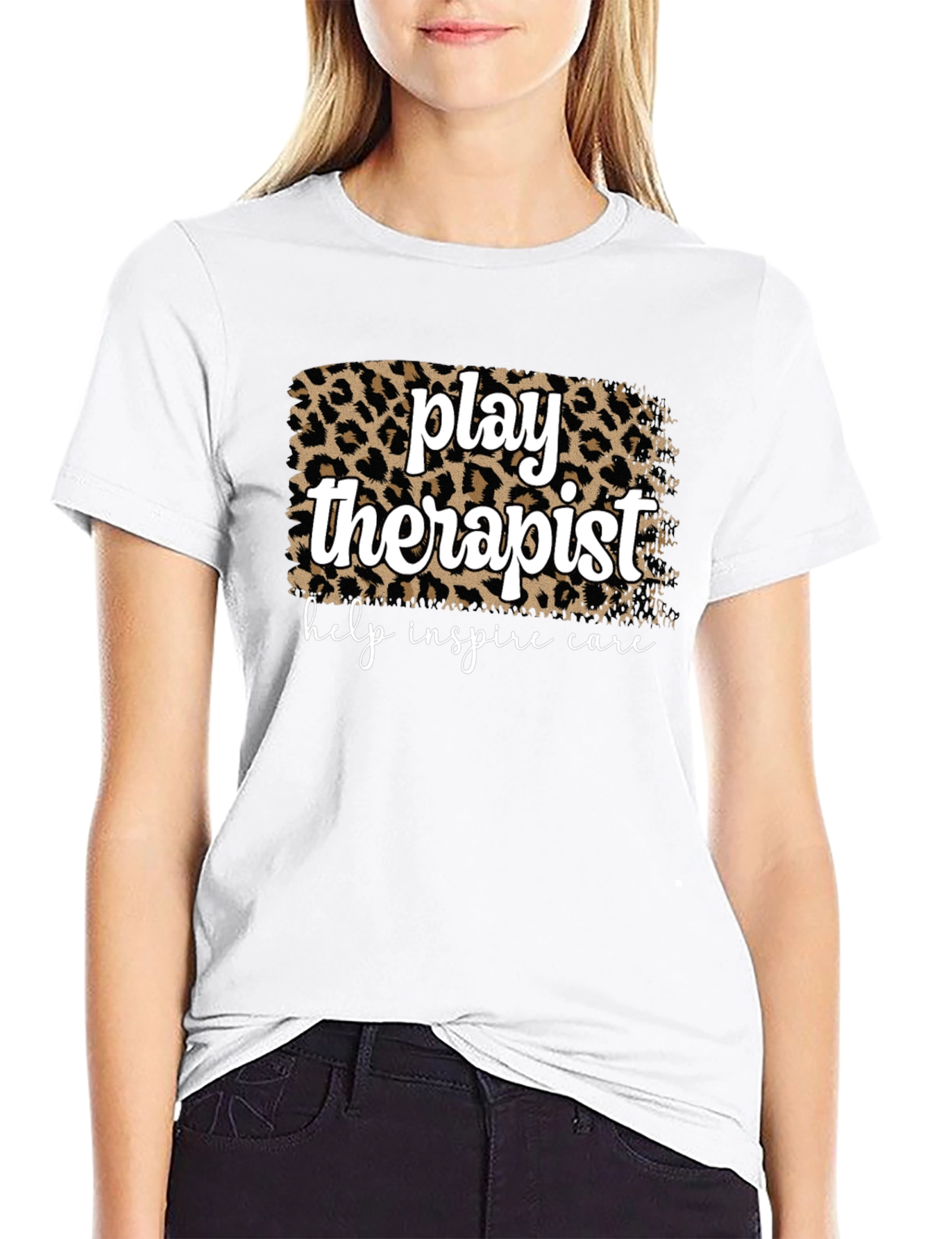 Black Play Therapist Leopard Print Graphic Tee view 9