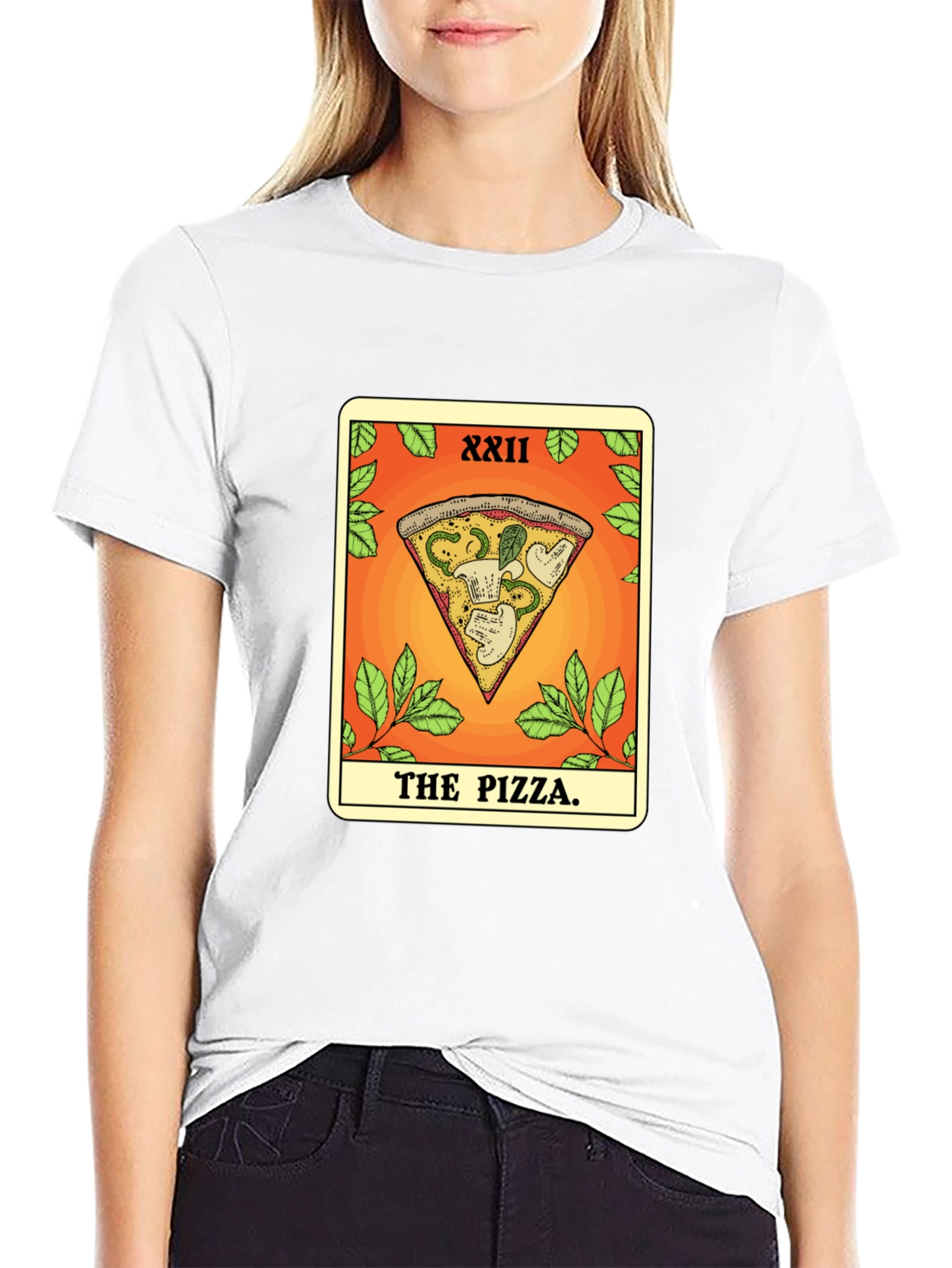 Black Pizza Tarot Card T-Shirt - Novelty Graphic Tee view 9