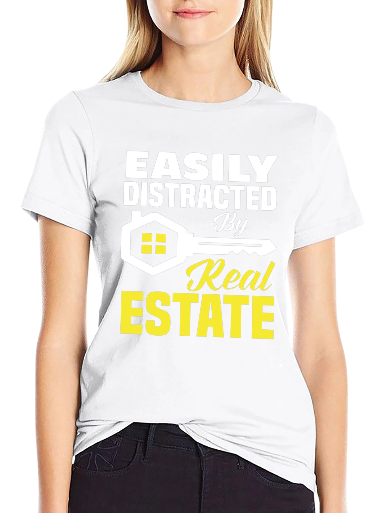 Black Easily Distracted By Real Estate T-Shirt view 9