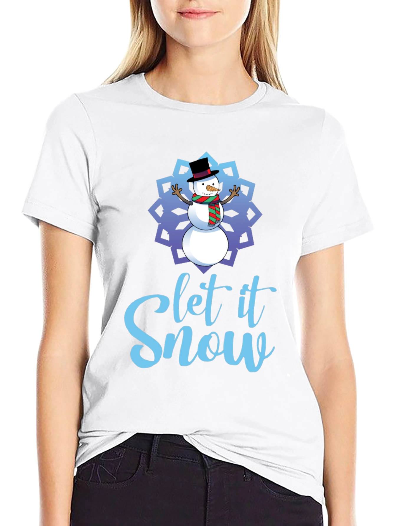 Black Let it Snow Snowman Holiday T-Shirt view 9