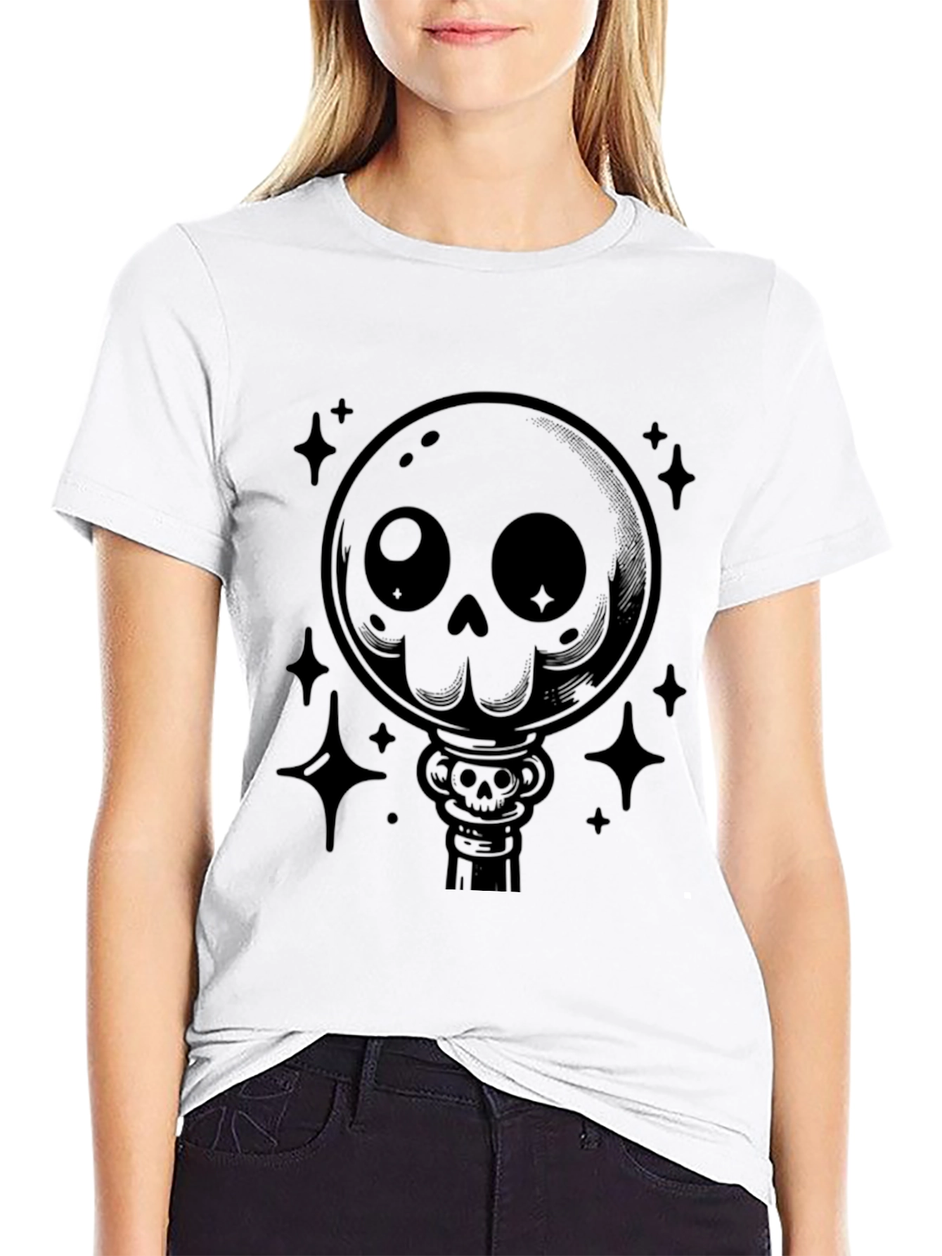 Black Gothic Skull Lollipop Graphic Print Black T-Shirt view 9