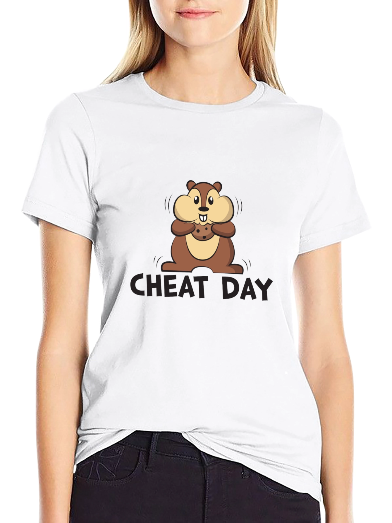 Black Cheat Day Chipmunk Graphic Tee - Black Cotton T-Shirt view 9