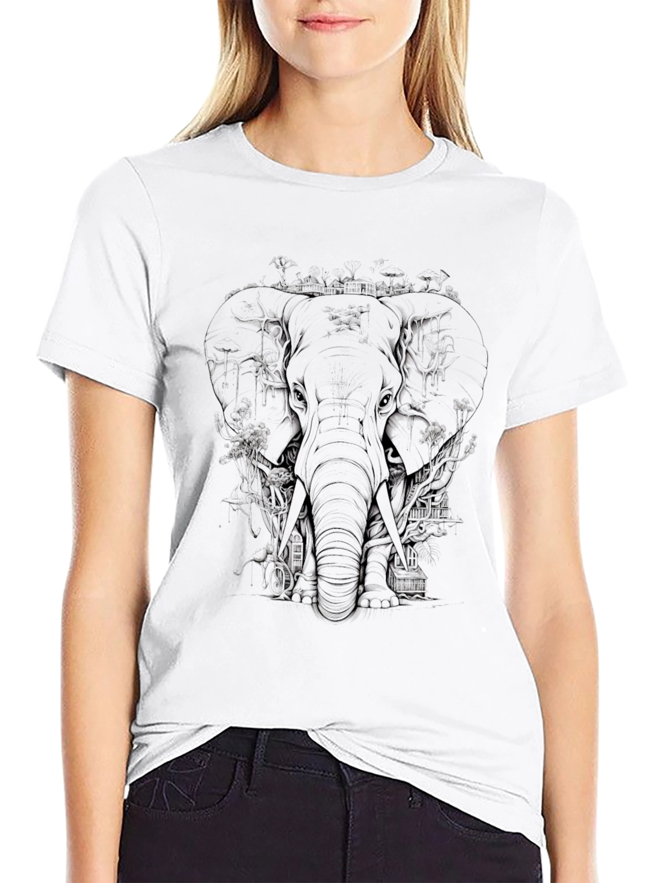 Black Elephant Graphic Tee - Black Cotton T-Shirt view 9