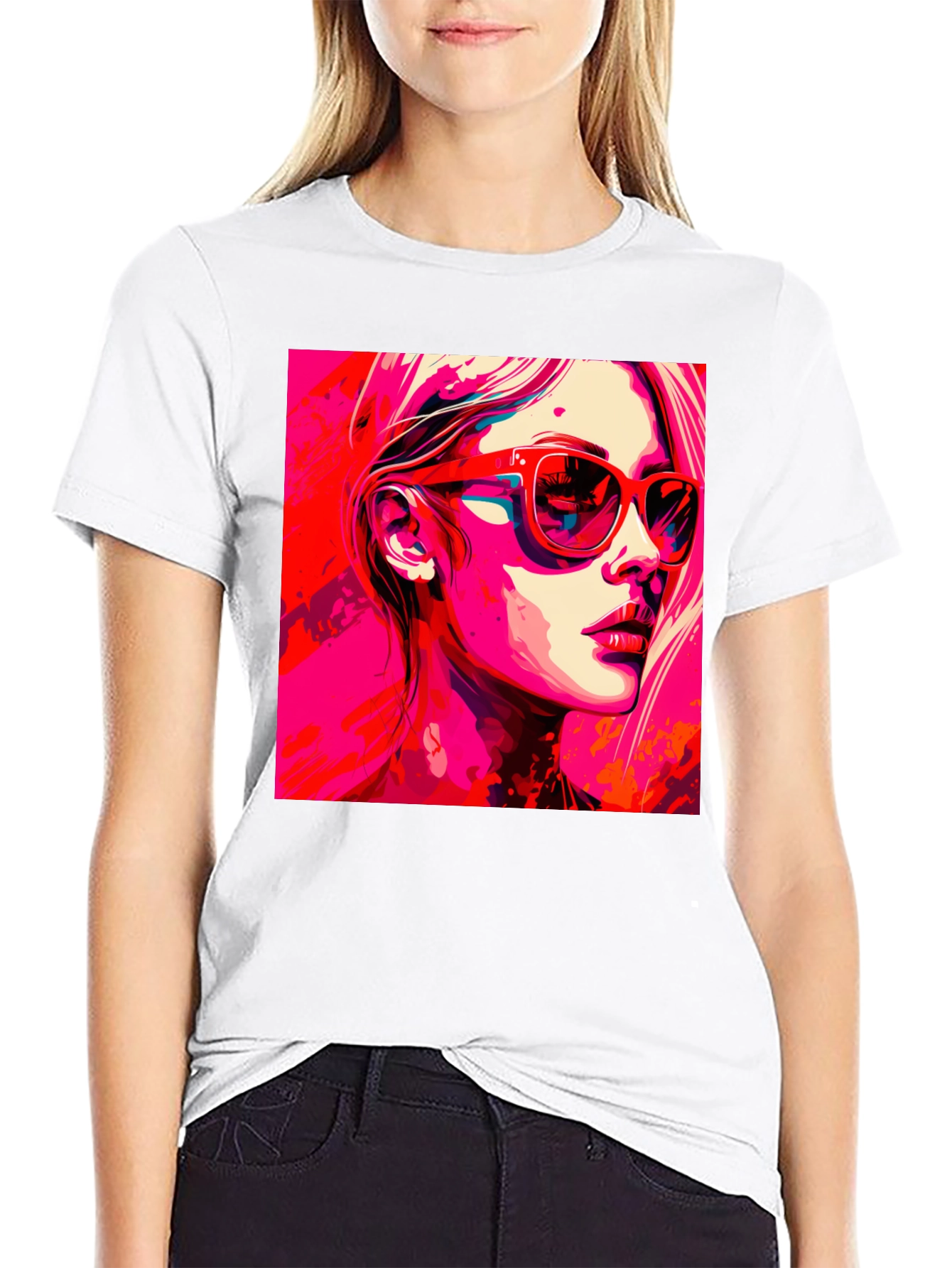 Black Stylish Pop Art Woman Graphic Black T-Shirt view 9