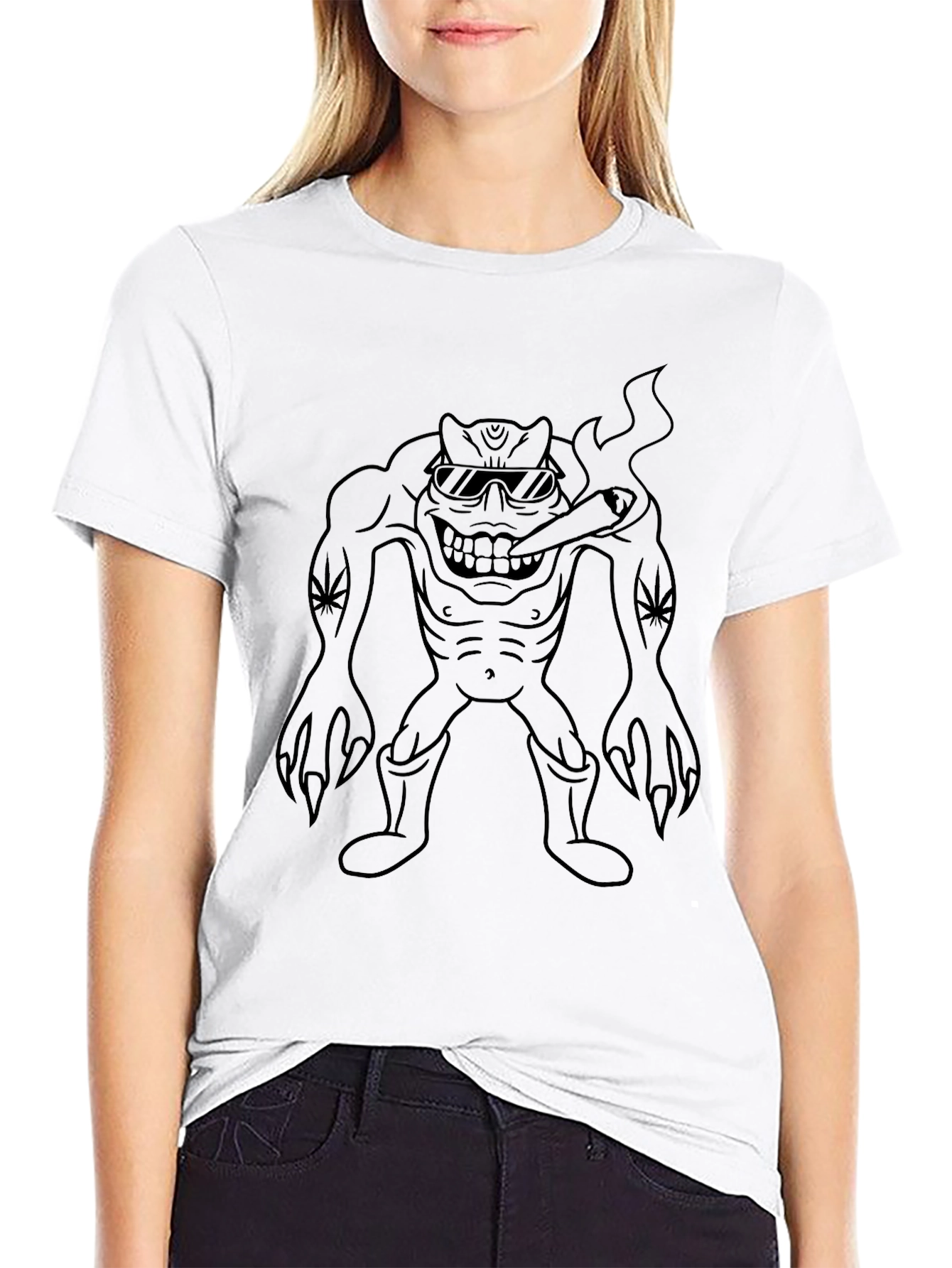 Black Black T-Shirt with Weed Monster Graphic view 9