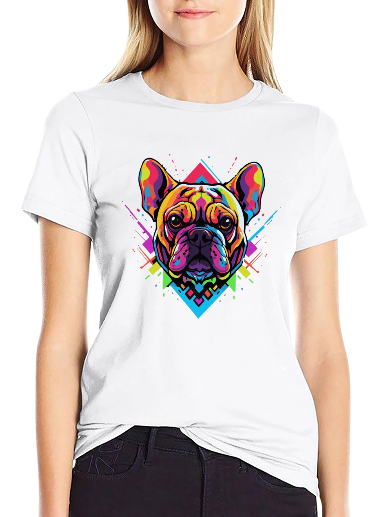 Black Bold Geometric Bulldog Graphic Tee - Black view 9
