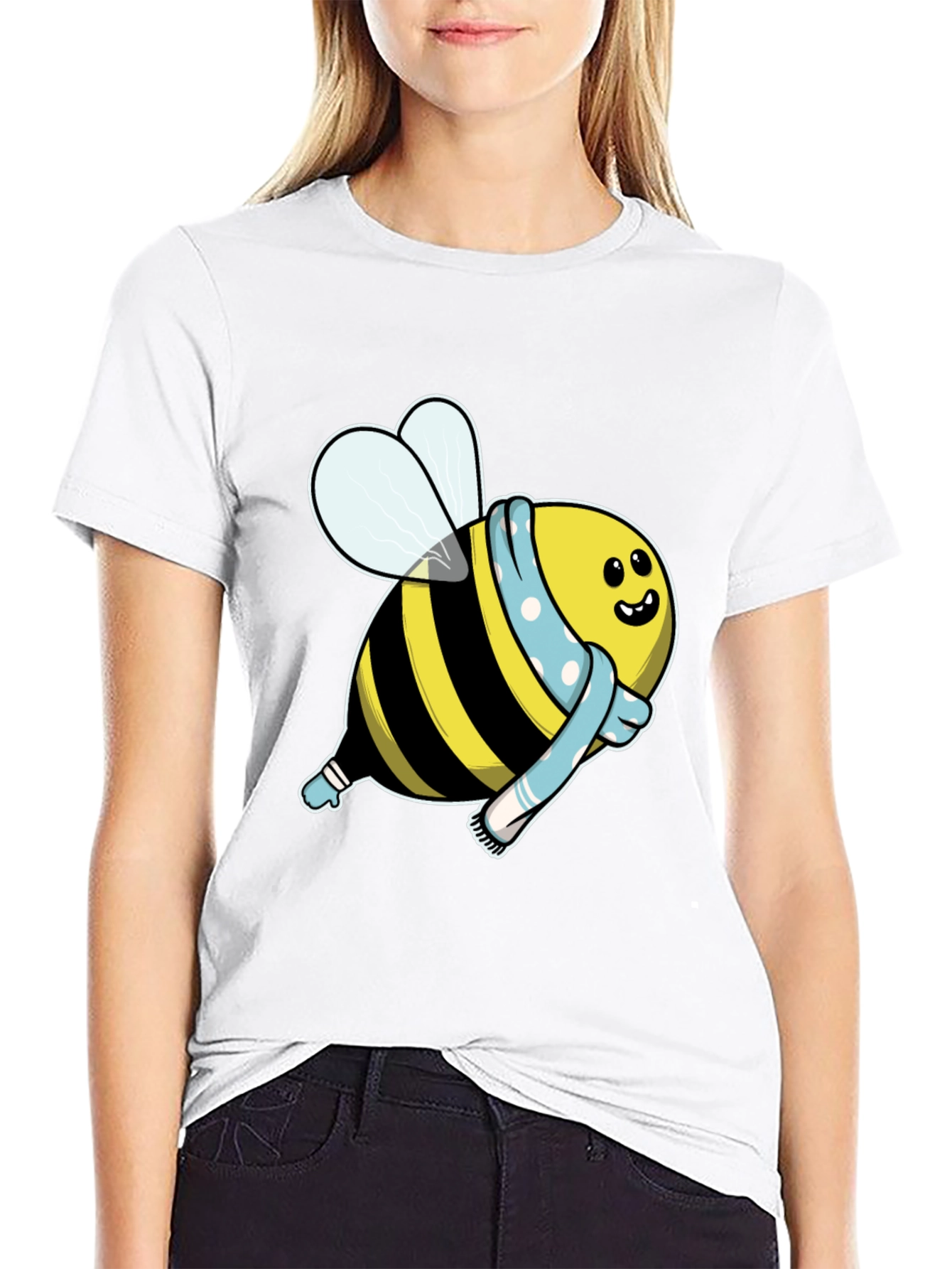 Black Cute Cartoon Bee T-Shirt - Black Cotton Blend view 9