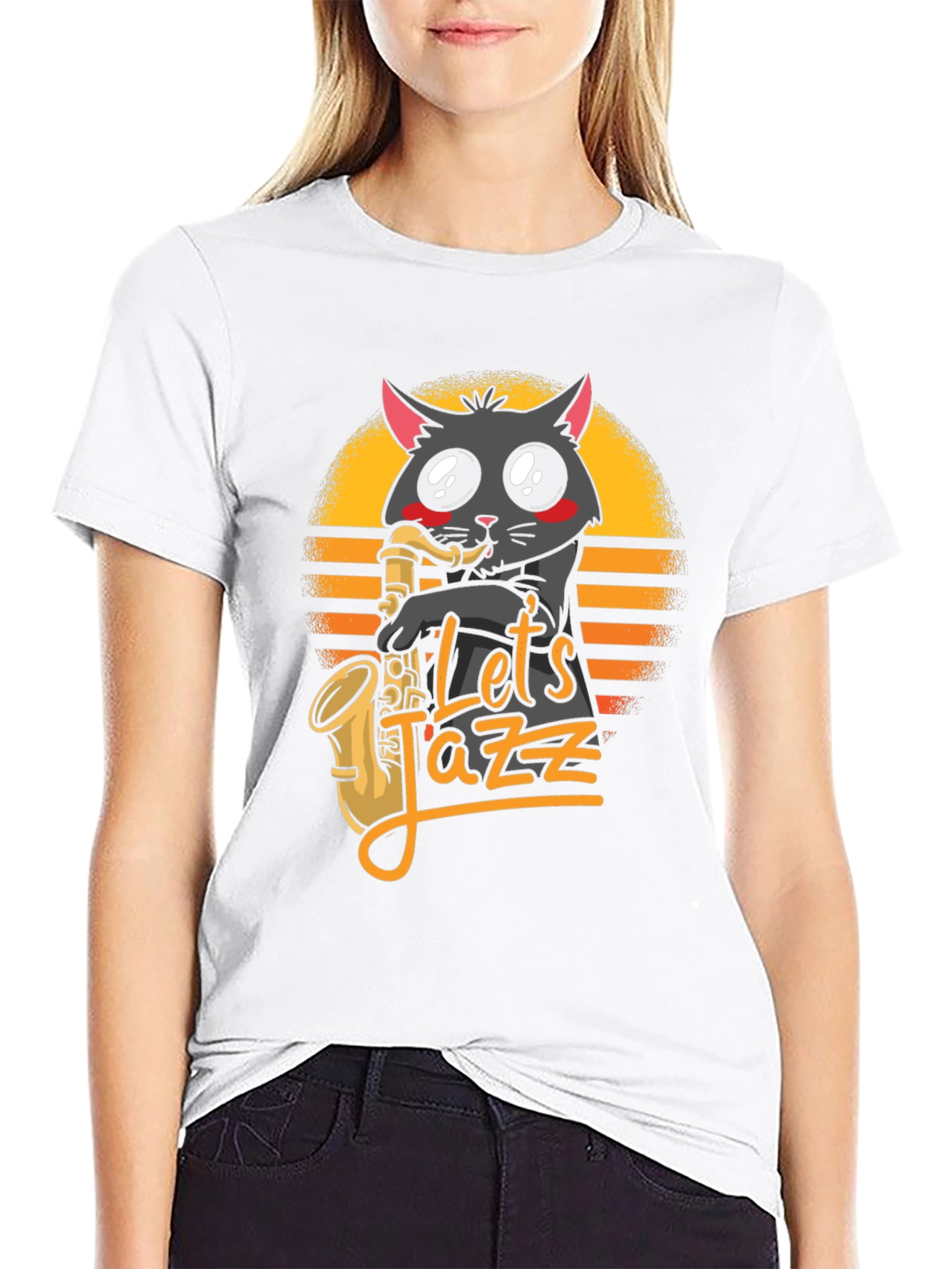 Black Let's Jazz Cat T-Shirt - Black view 9