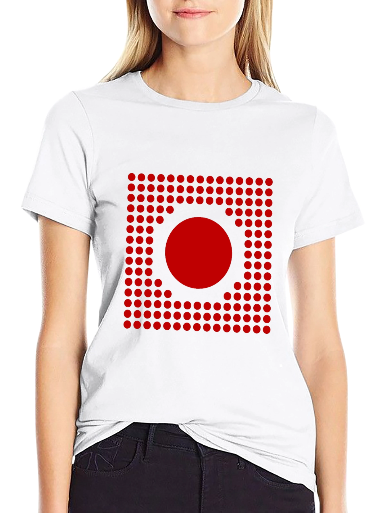 Black Geometric Red Dot Pattern T-Shirt view 9