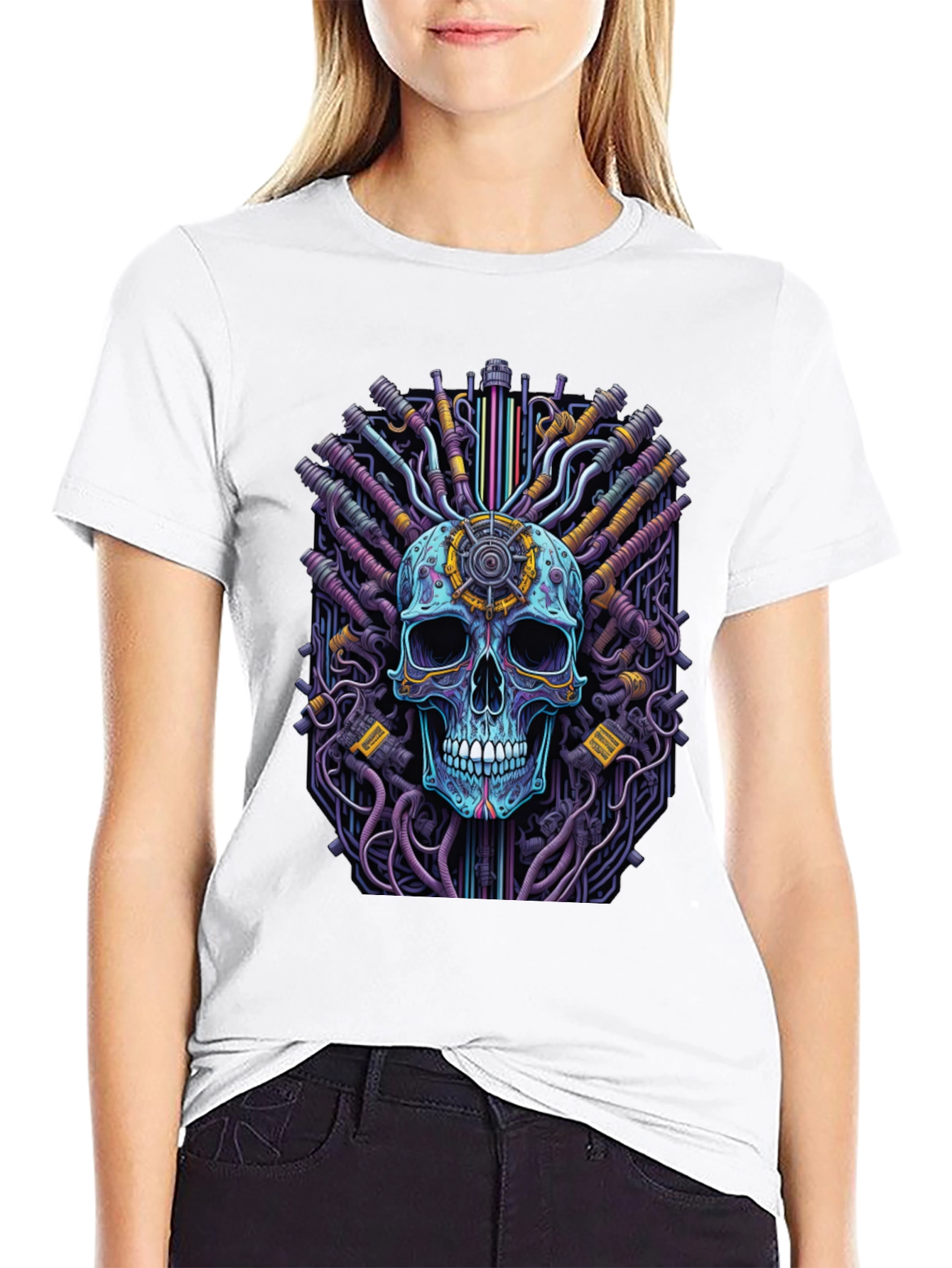 Black Cyberpunk Skull Graphic Tee - Black view 9