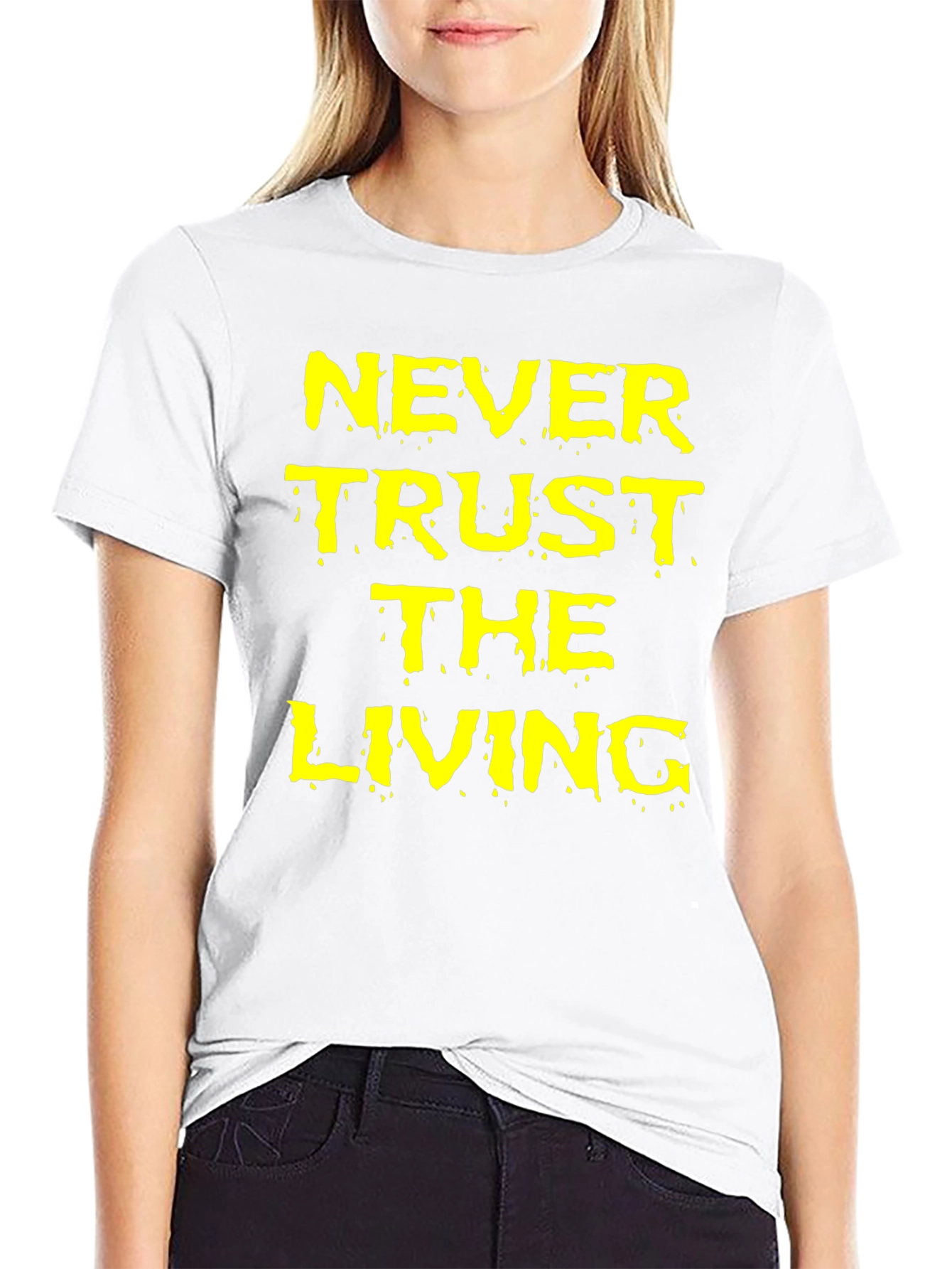 Black Never Trust the Living Black Graphic T-Shirt view 9