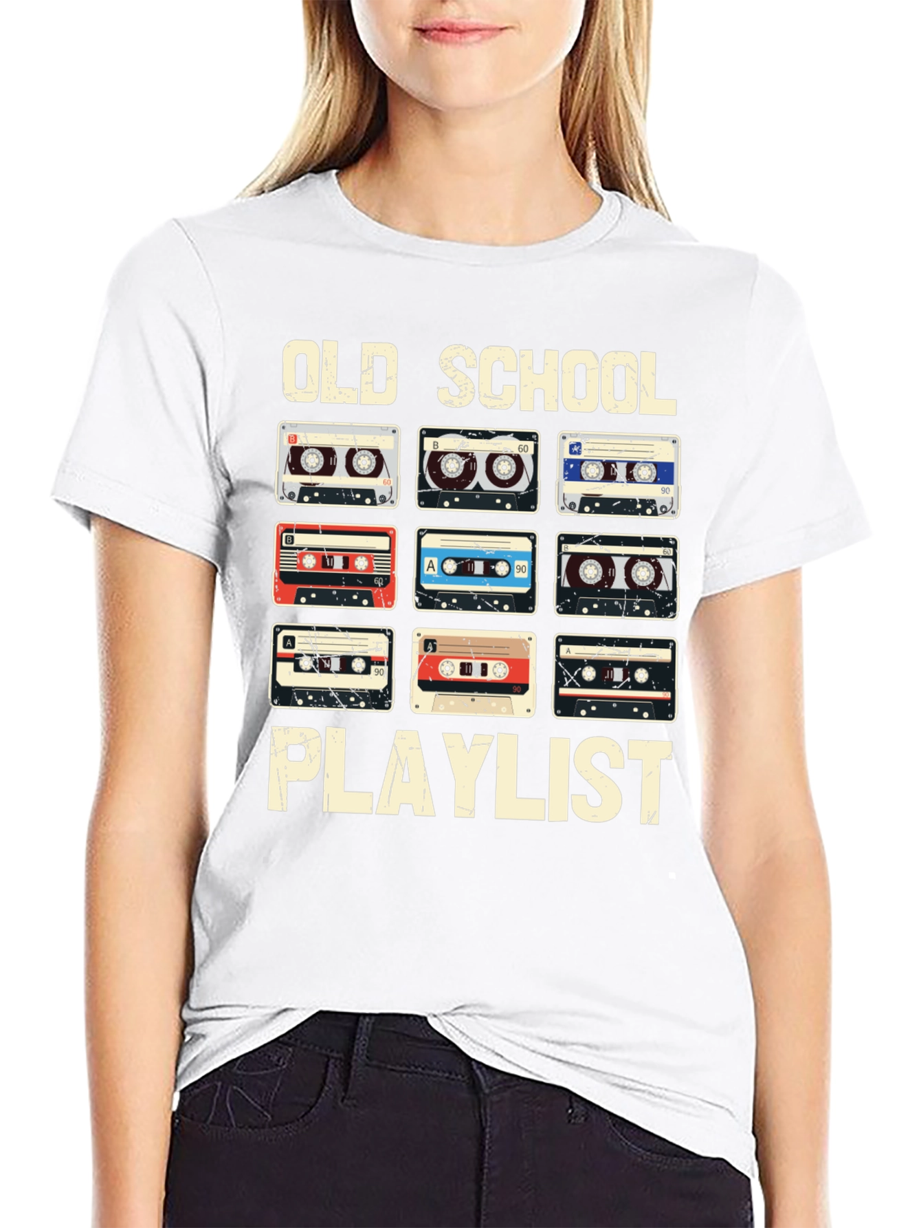 Black Old School Playlist Cassette Tape Graphic Tee view 9