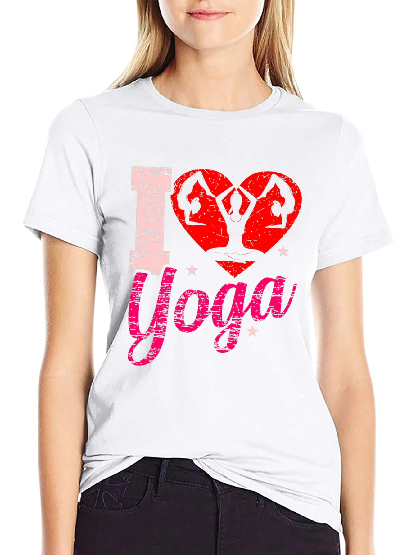 Black I Love Yoga Graphic Tee Shirt - Black Cotton Blend view 9