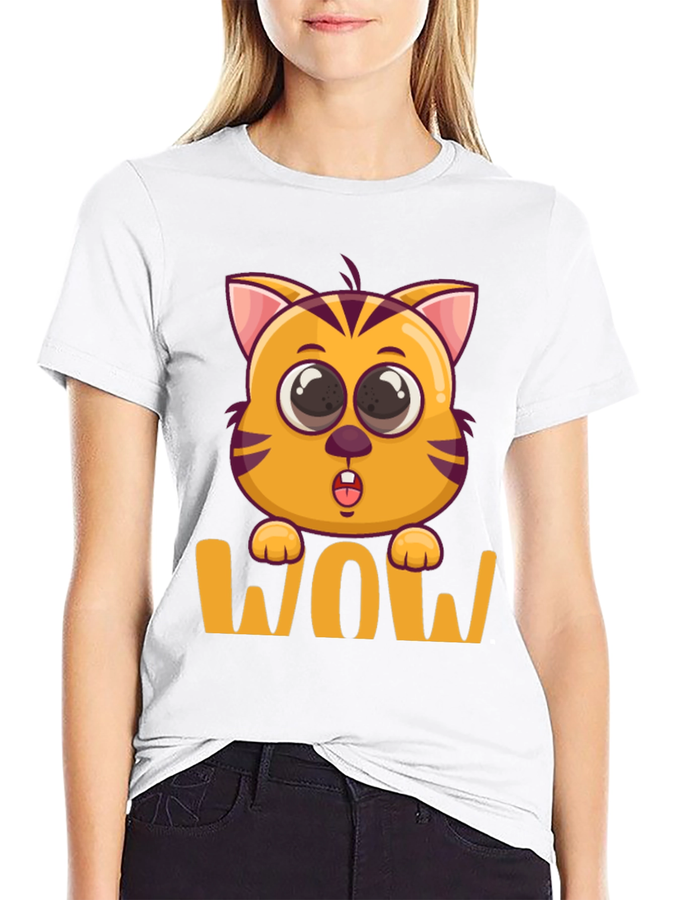 Black WOW Cat T-Shirt - Cute Cartoon Kitten Tee view 9