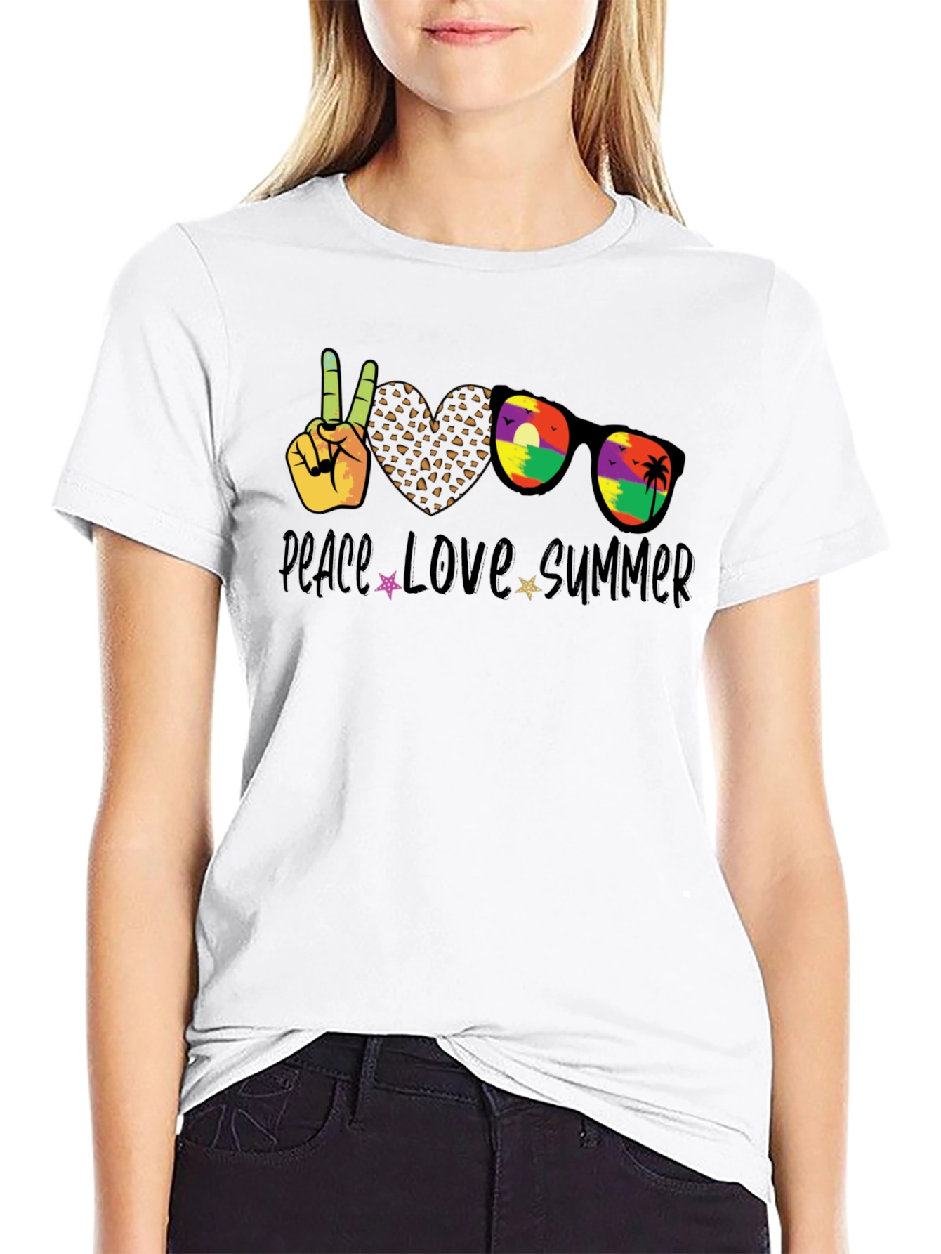 Black Peace Love Summer T-Shirt, Unisex Casual Tee view 9