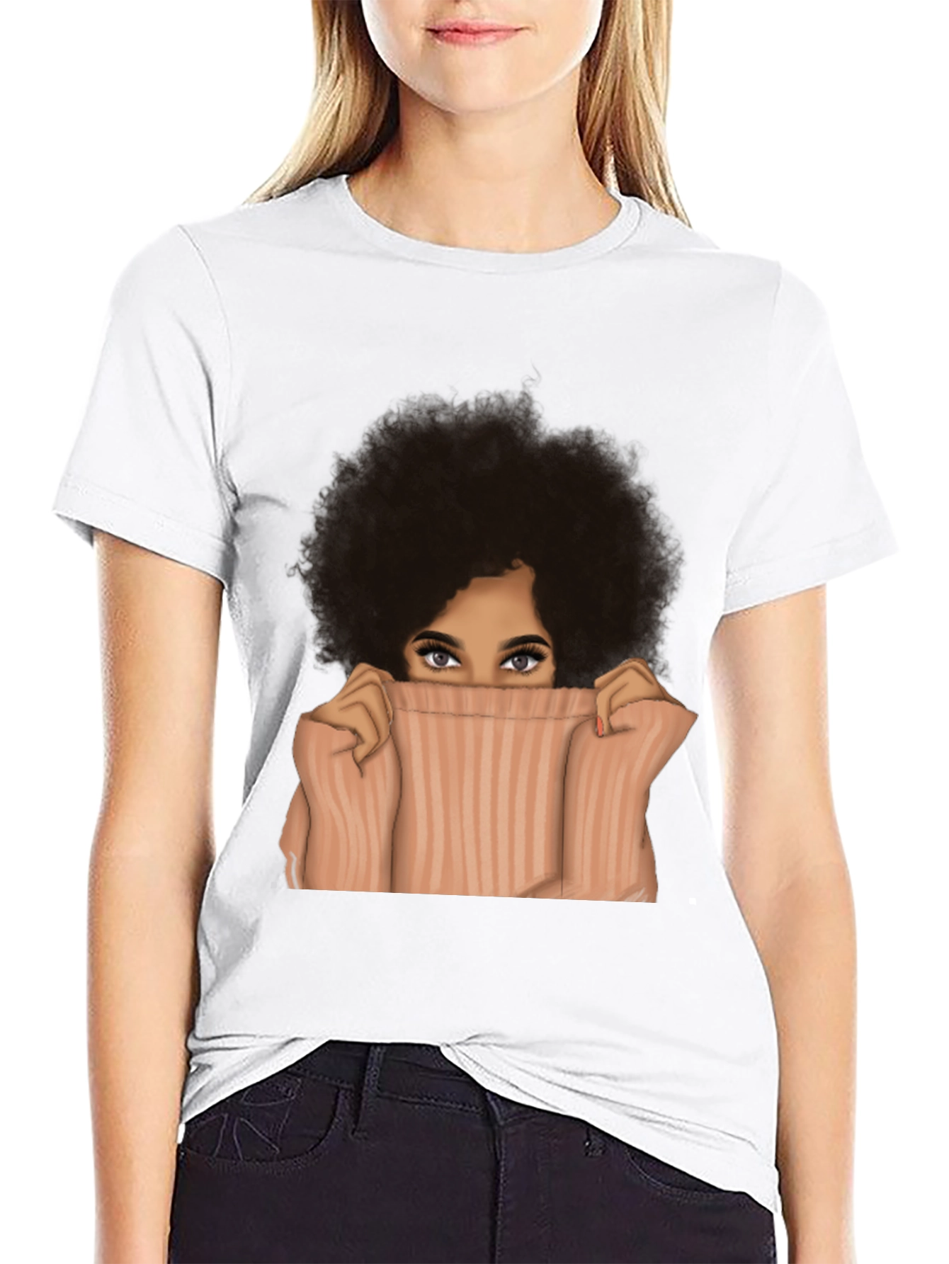 Black Afro Woman Peek-a-Boo Graphic Tee - Unisex view 9