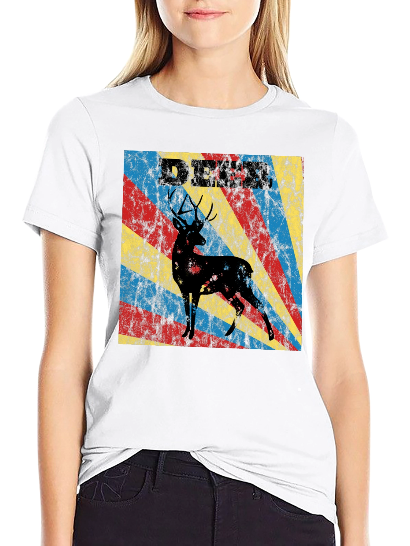 Black Vintage Deer Graphic T-Shirt - Retro Style Tee view 9