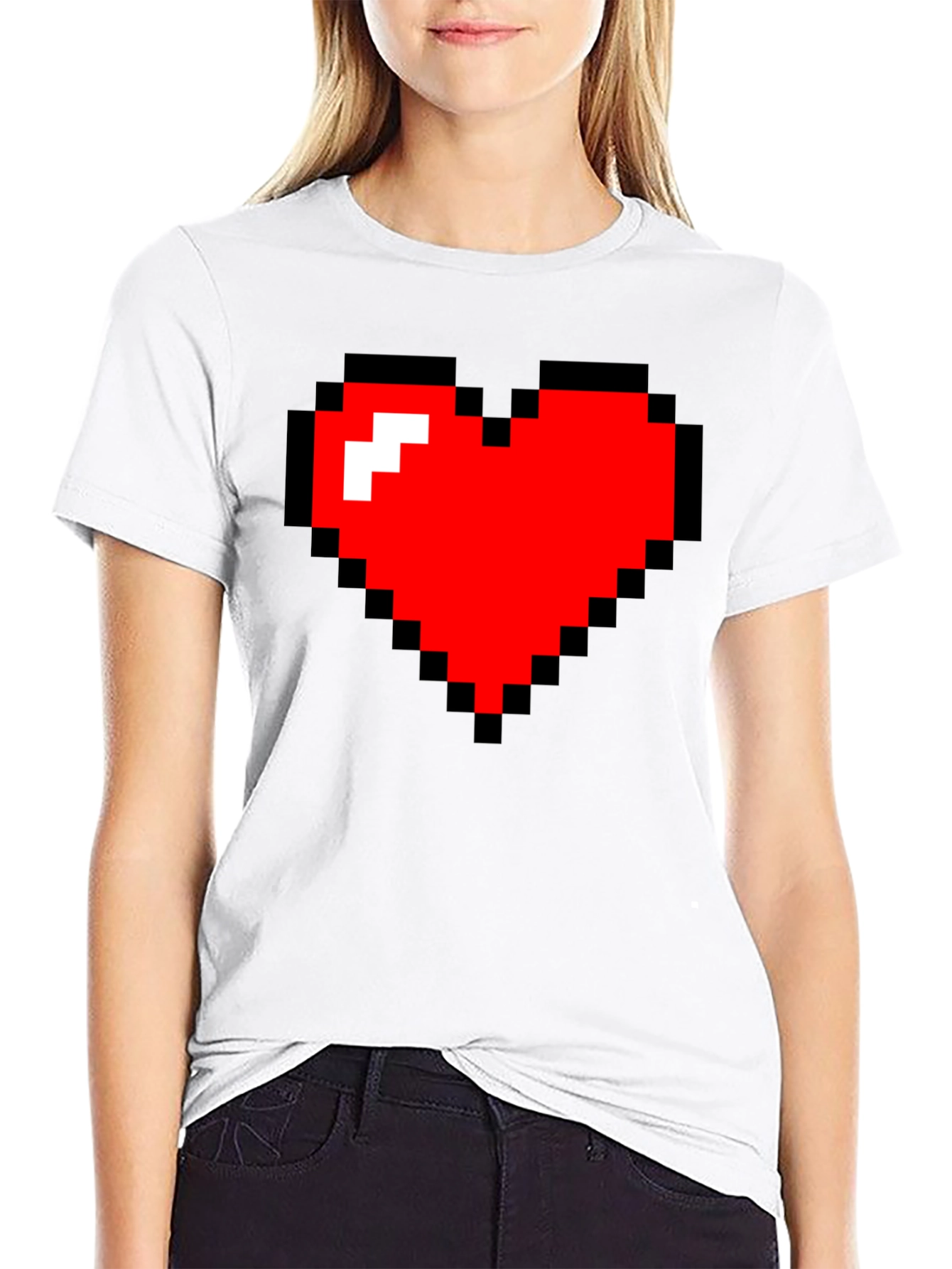 Black Pixel Heart Black Tee - Gamer Style view 9