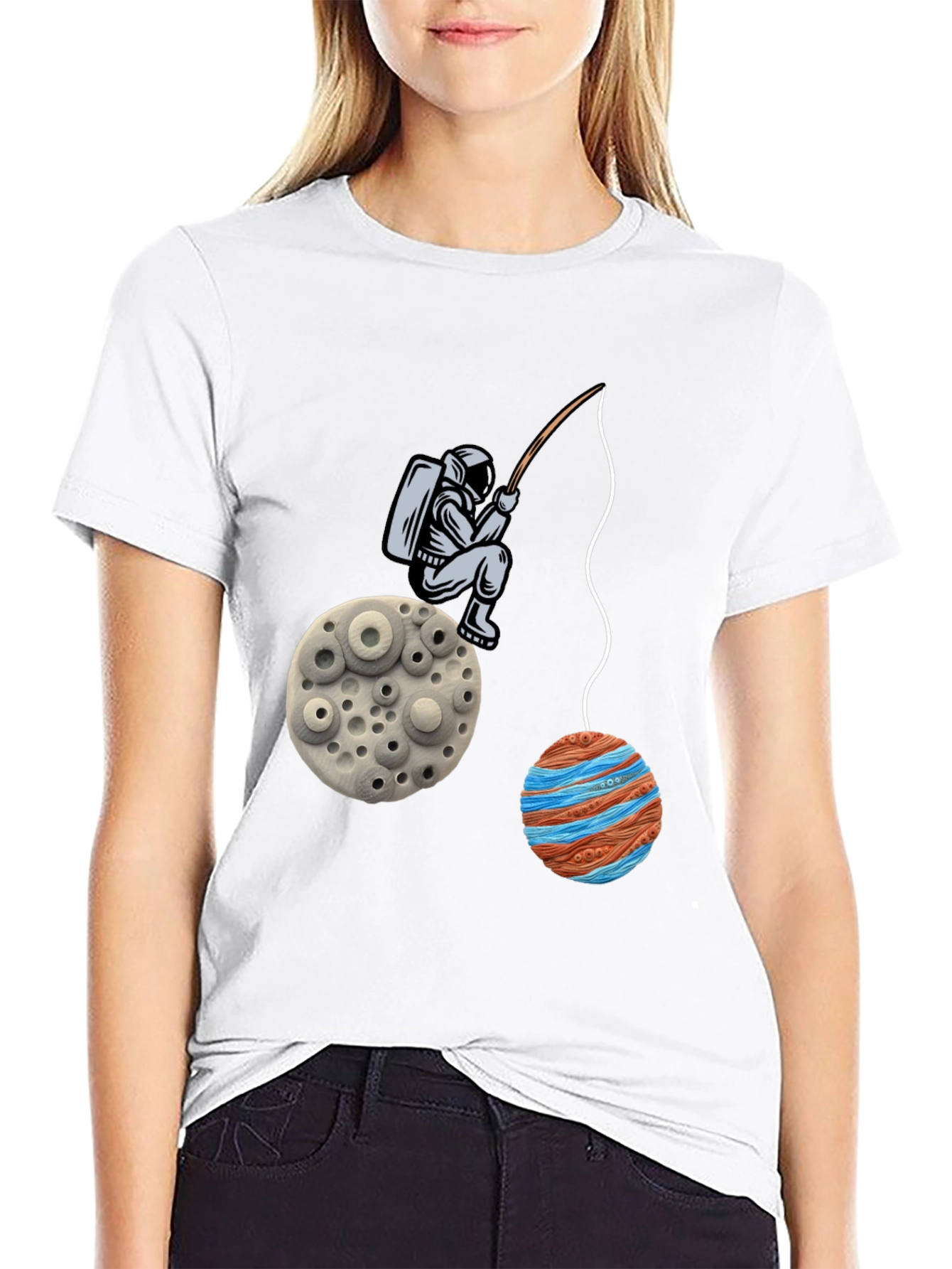 Black Astronaut Fishing Planet Graphic T-Shirt view 9