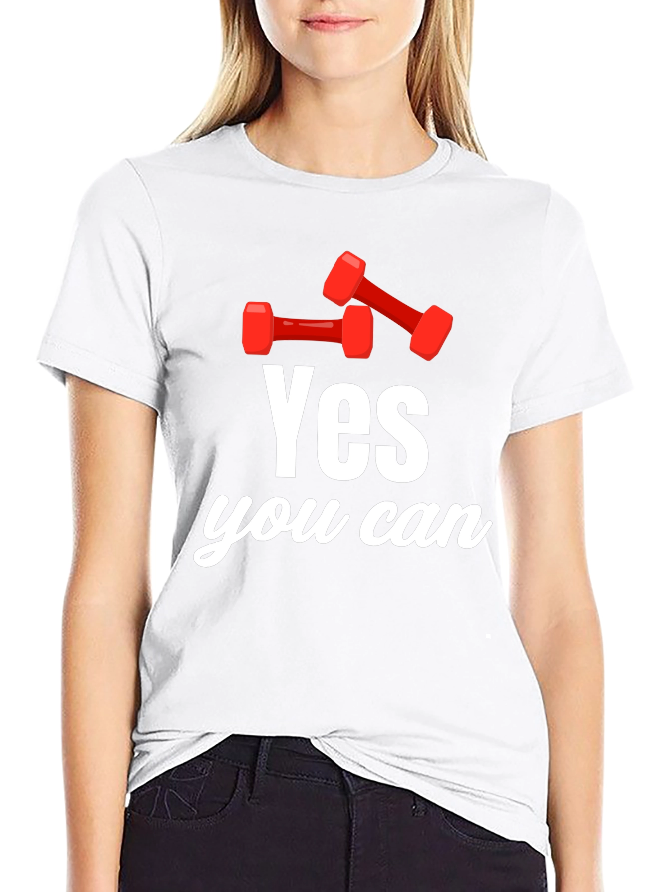 Black Yes You Can! Dumbbell Graphic T-Shirt - Motivational Gym Tee view 9