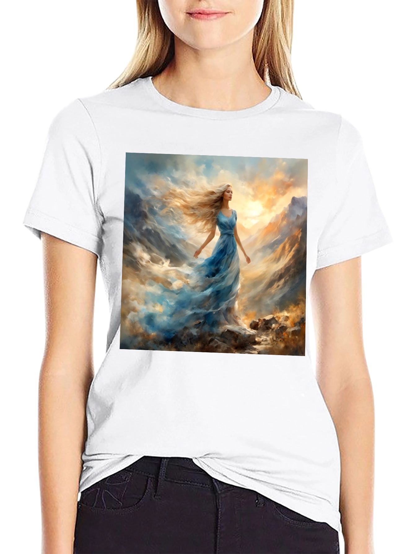 Black Woman in Blue Dress T-Shirt view 9