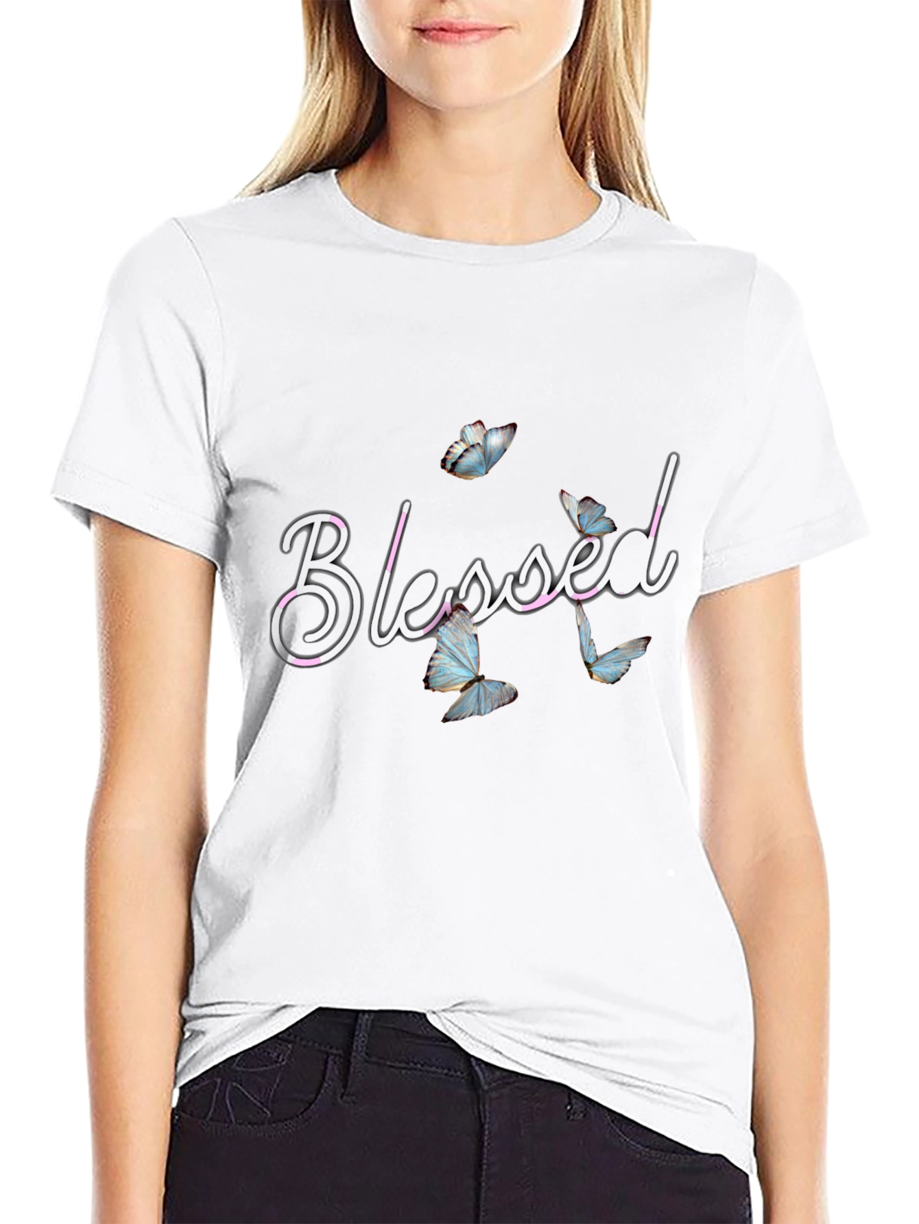 Black Blessed Butterfly Graphic Tee - Soft Black Cotton view 9