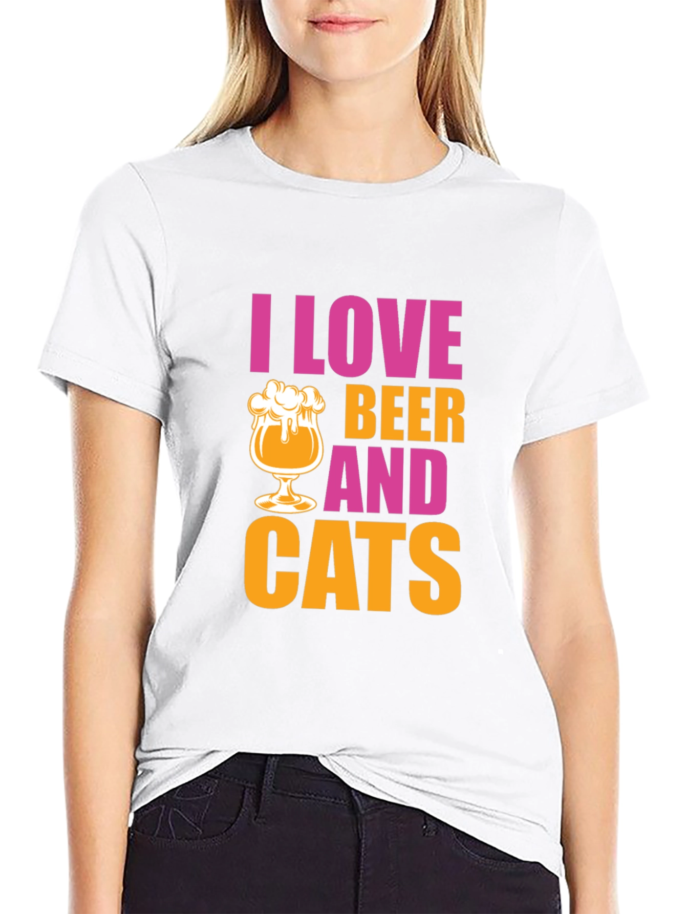 Black I Love Beer and Cats Graphic T-Shirt view 9