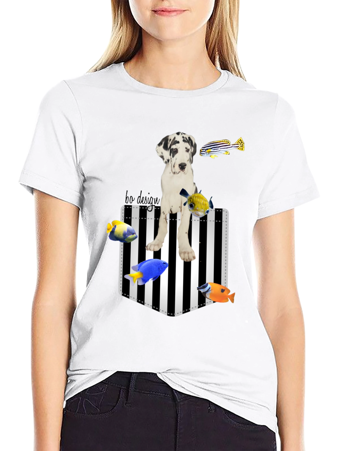 Black Dog and Fish Graphic Tee - Unique Print view 9
