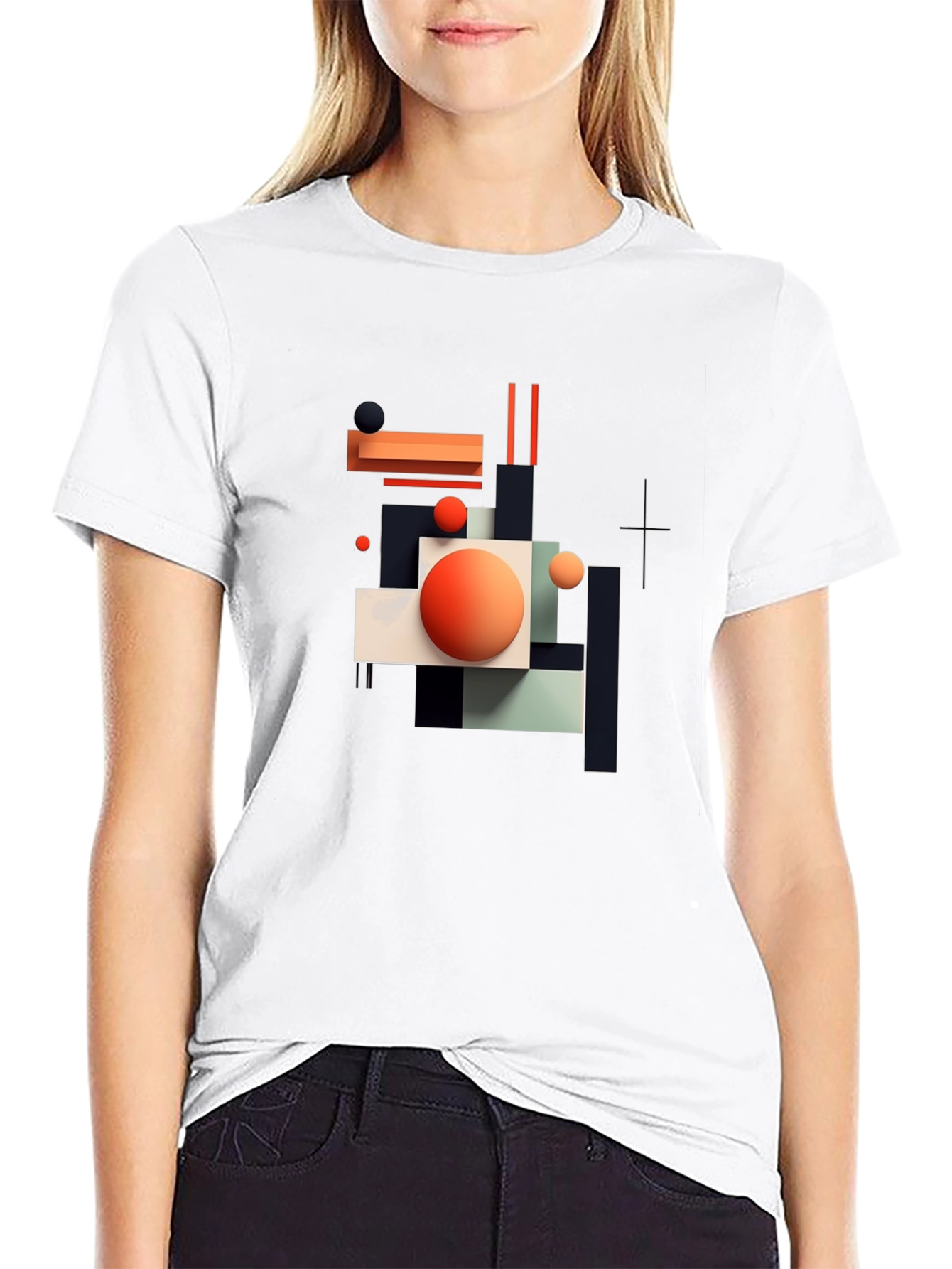 Black Abstract Geometric Graphic Print Black T-Shirt view 9