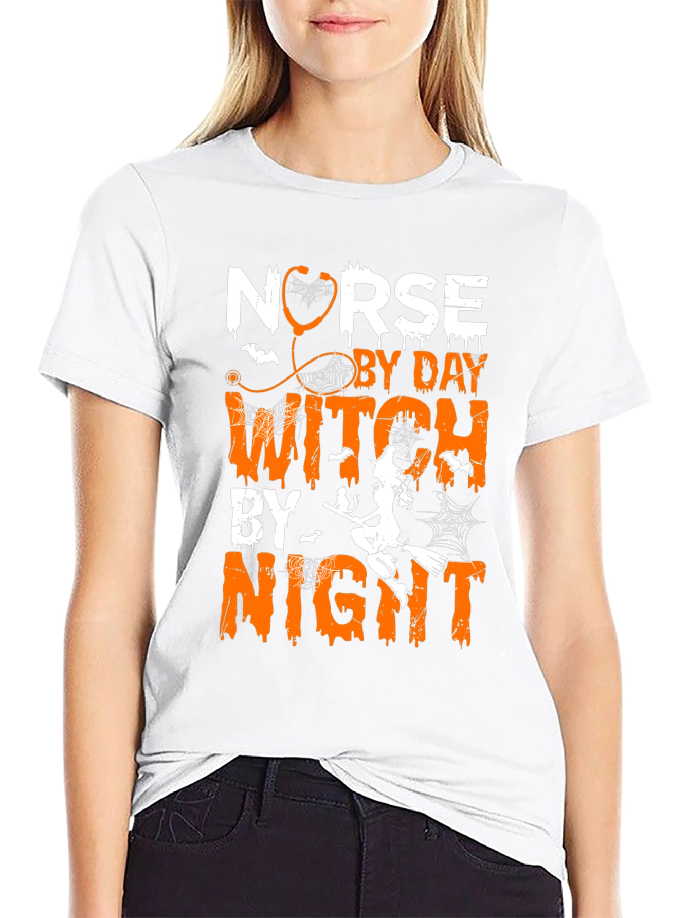 Black Nurse By Day Witch By Night Halloween T-Shirt view 9