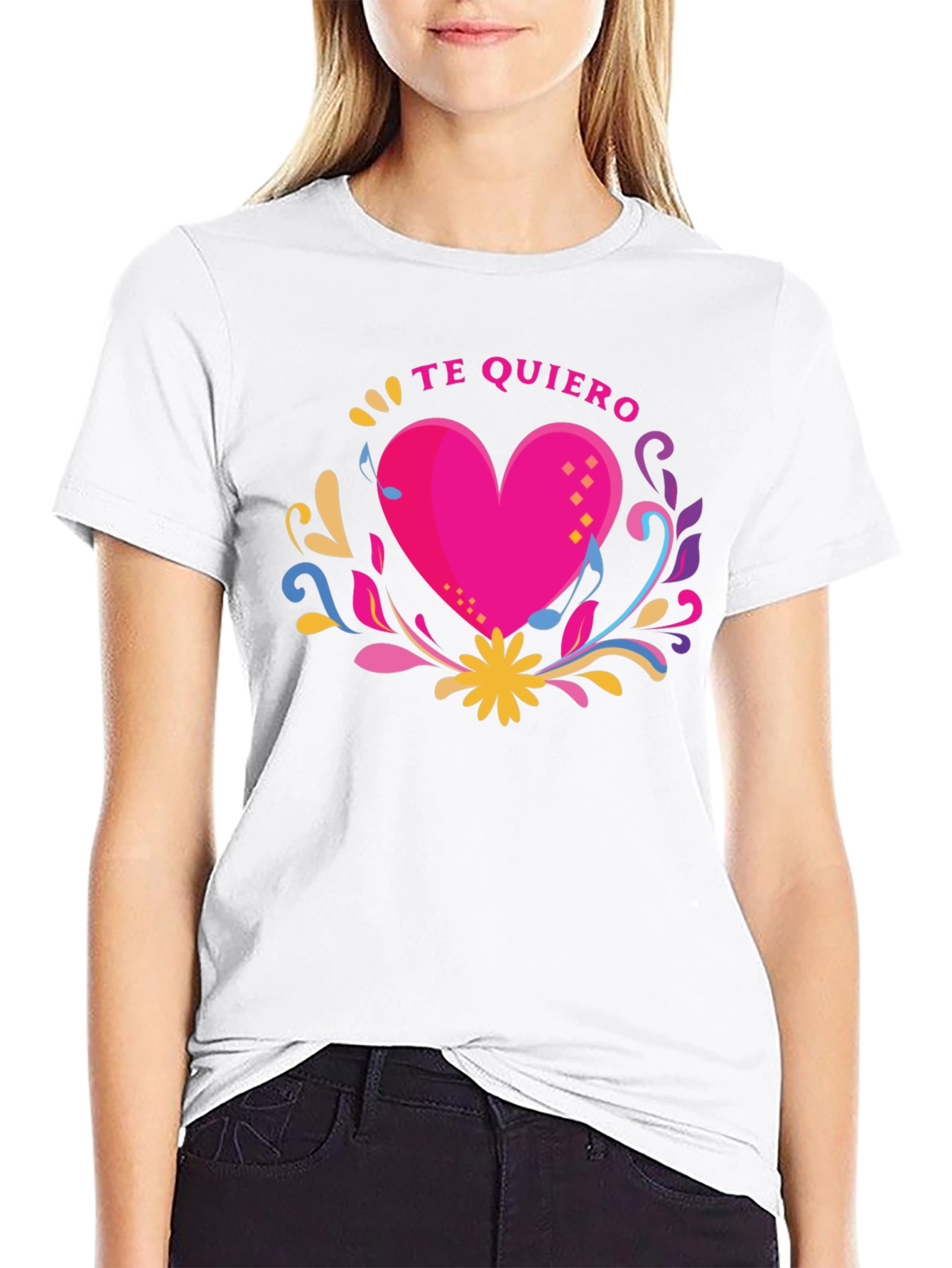 Black Te Quiero Heart Graphic Black T-Shirt view 9
