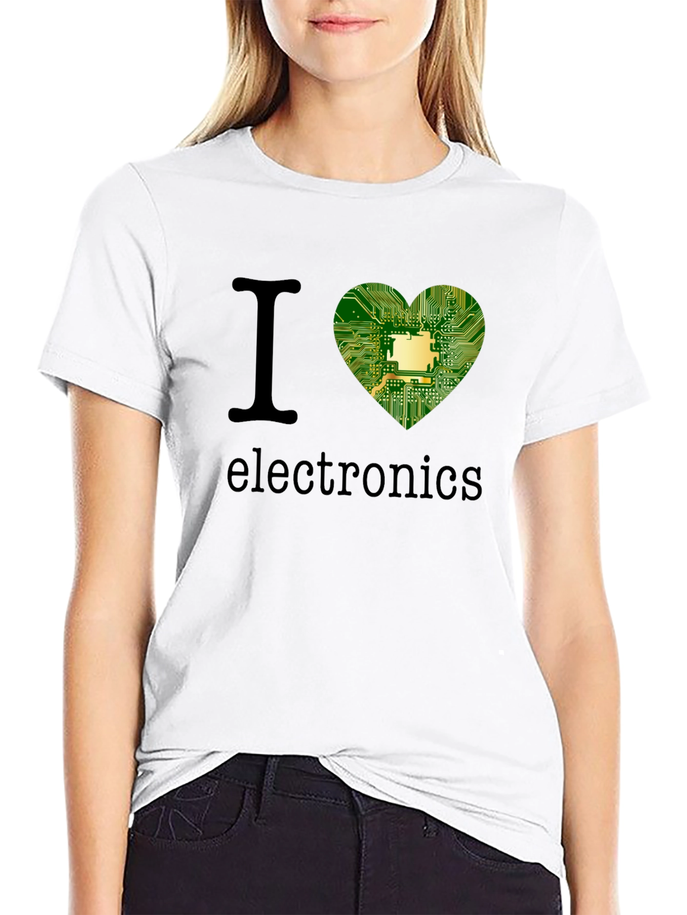 Black I Heart Electronics T-Shirt - Circuit Board Design view 9
