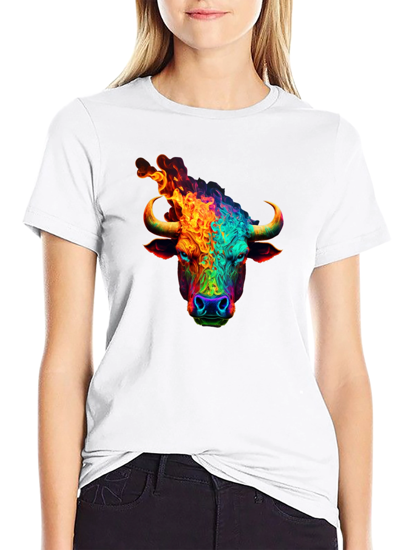 Black Fiery Bull Graphic T-Shirt - Bold & Vibrant Design view 9