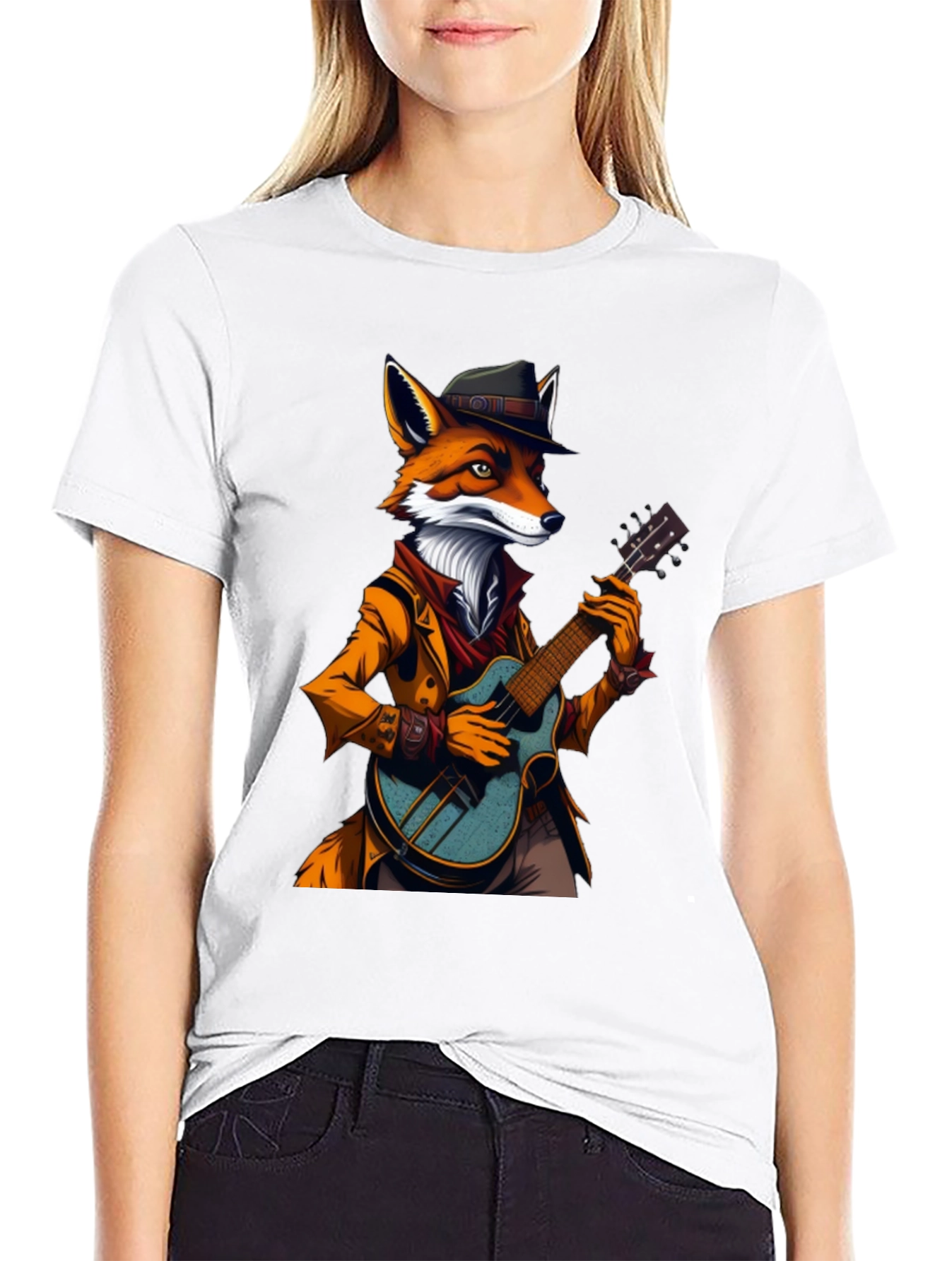 Black Fox Musician Graphic Tee - Cool Animal Shirt view 9