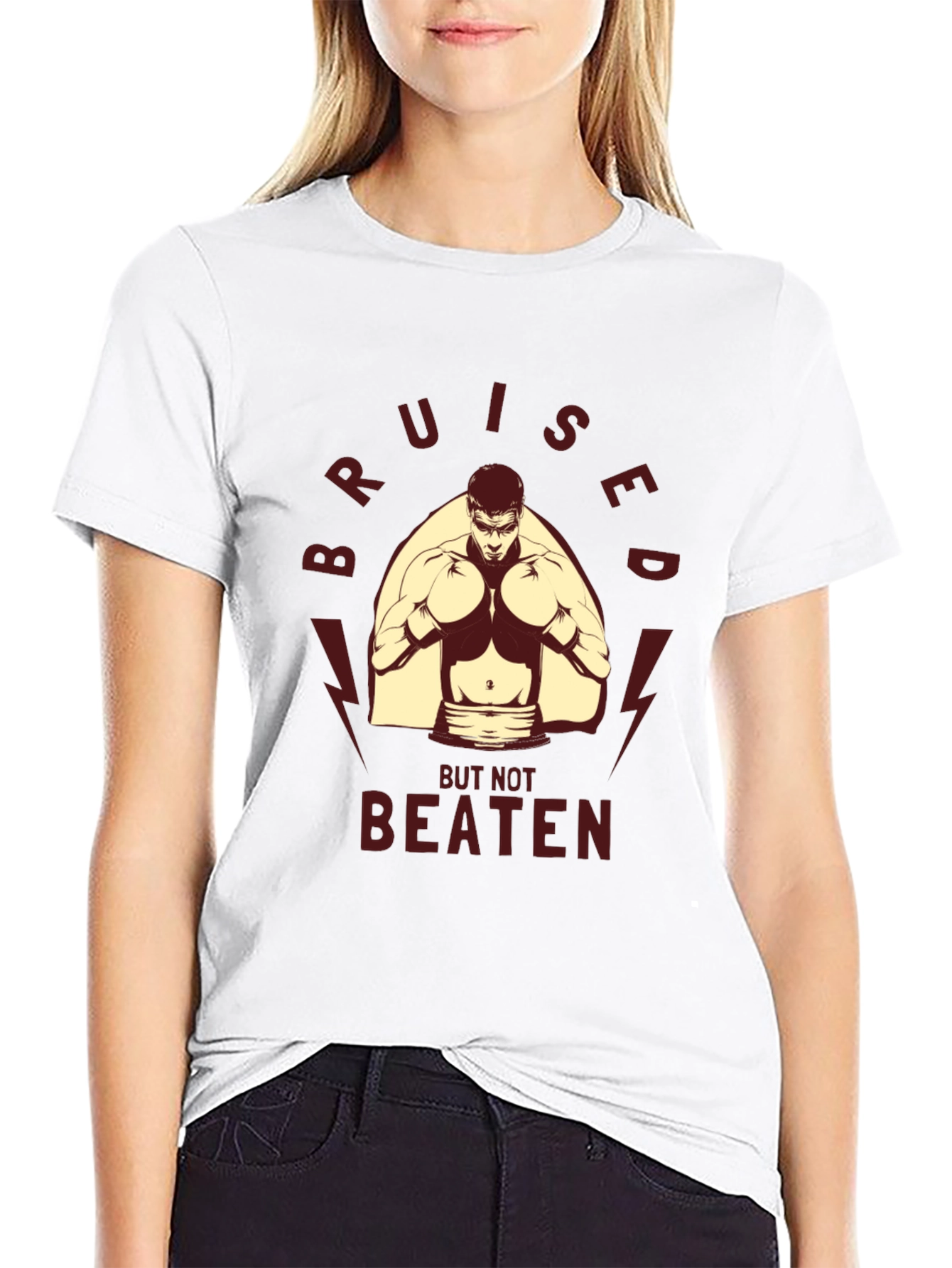 Black Bruised But Not Beaten Boxing Graphic Tee view 9