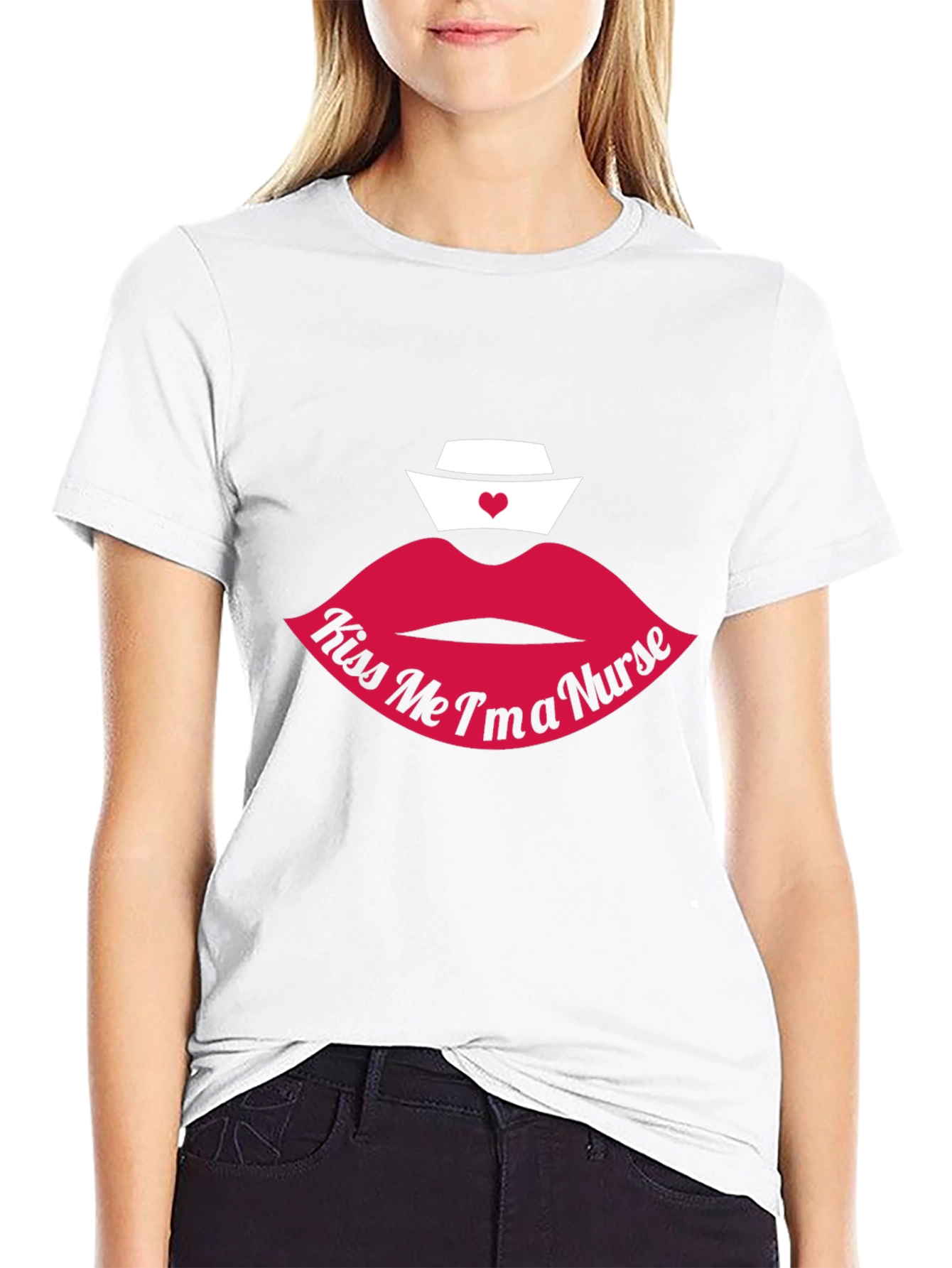Black Kiss Me I'm A Nurse Lips Graphic T-Shirt view 9