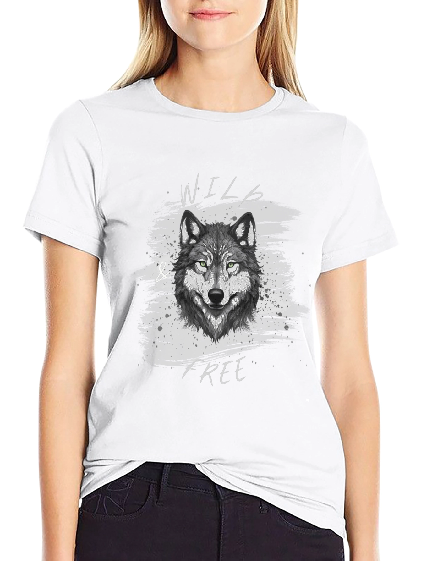 Black Wild & Free Wolf Graphic T-Shirt view 9