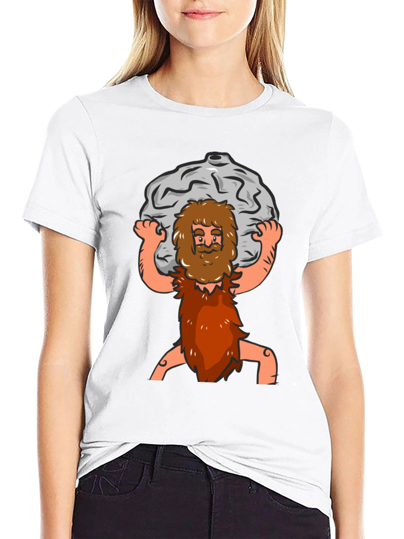 Black Atlas Caveman Cartoon Graphic T-Shirt view 9