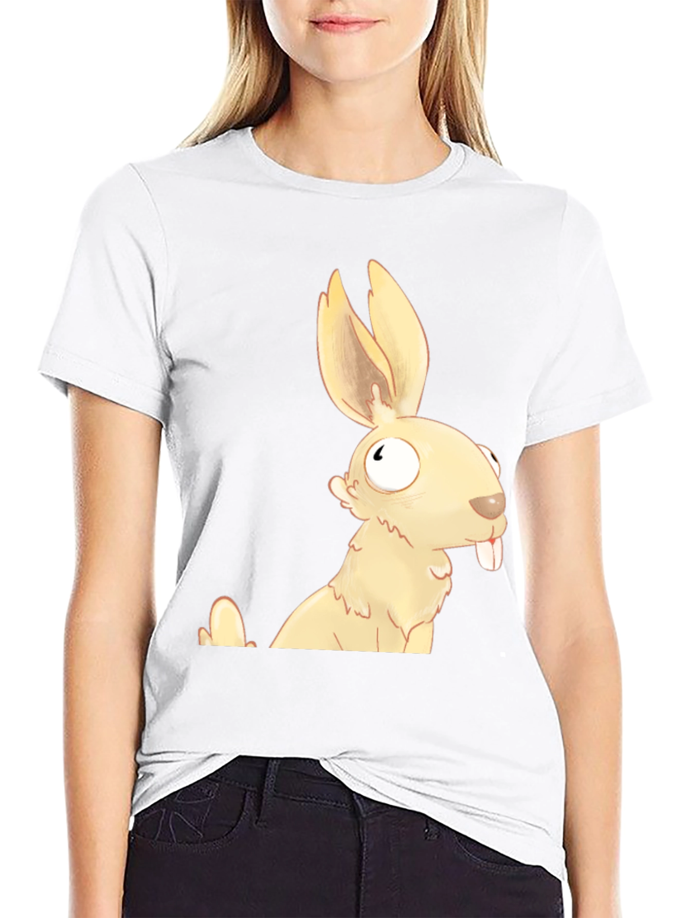 Black Funny Cartoon Rabbit Graphic T-Shirt view 9