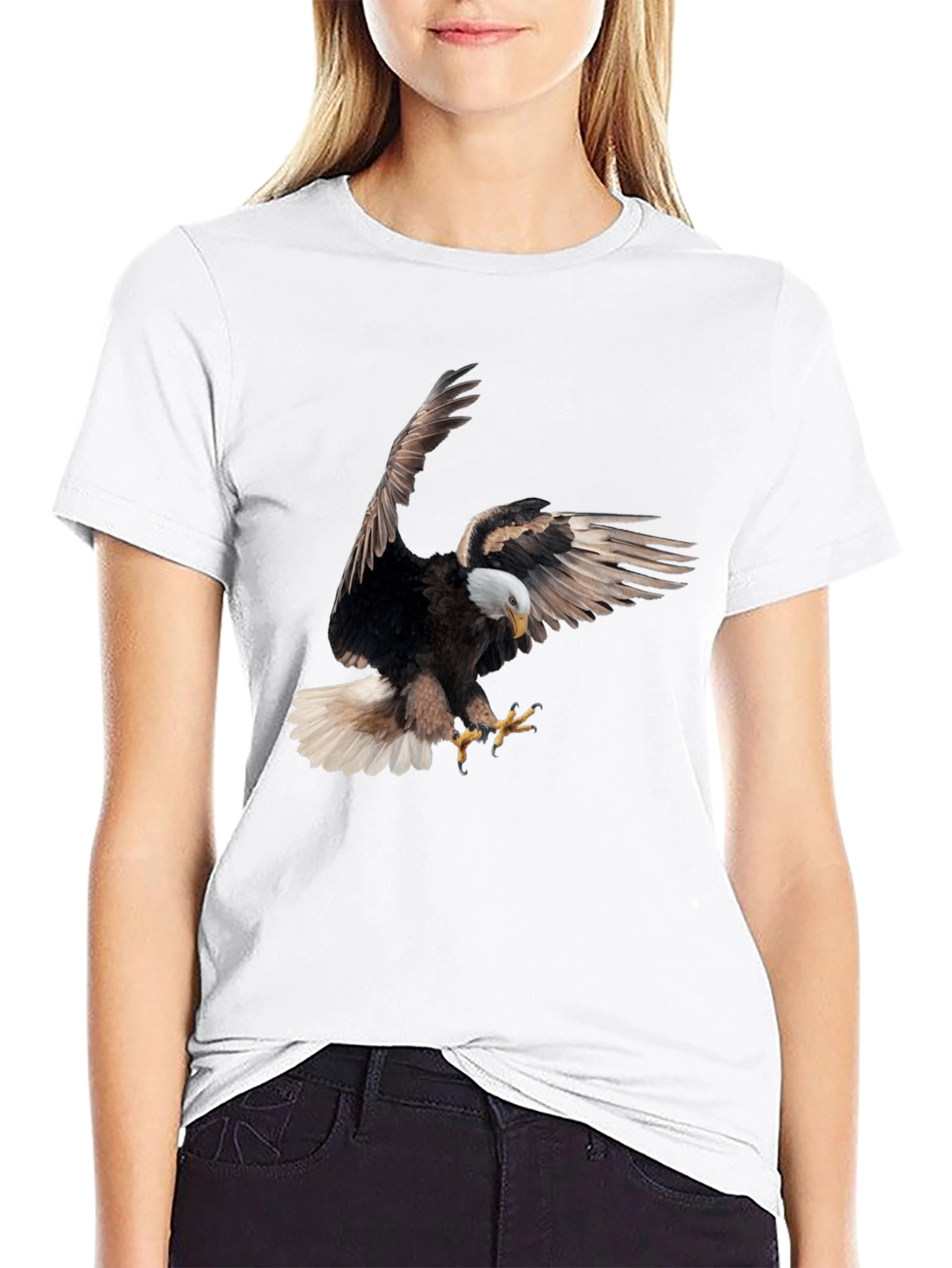 Black Bald Eagle Graphic Tee - Black Cotton Blend view 9